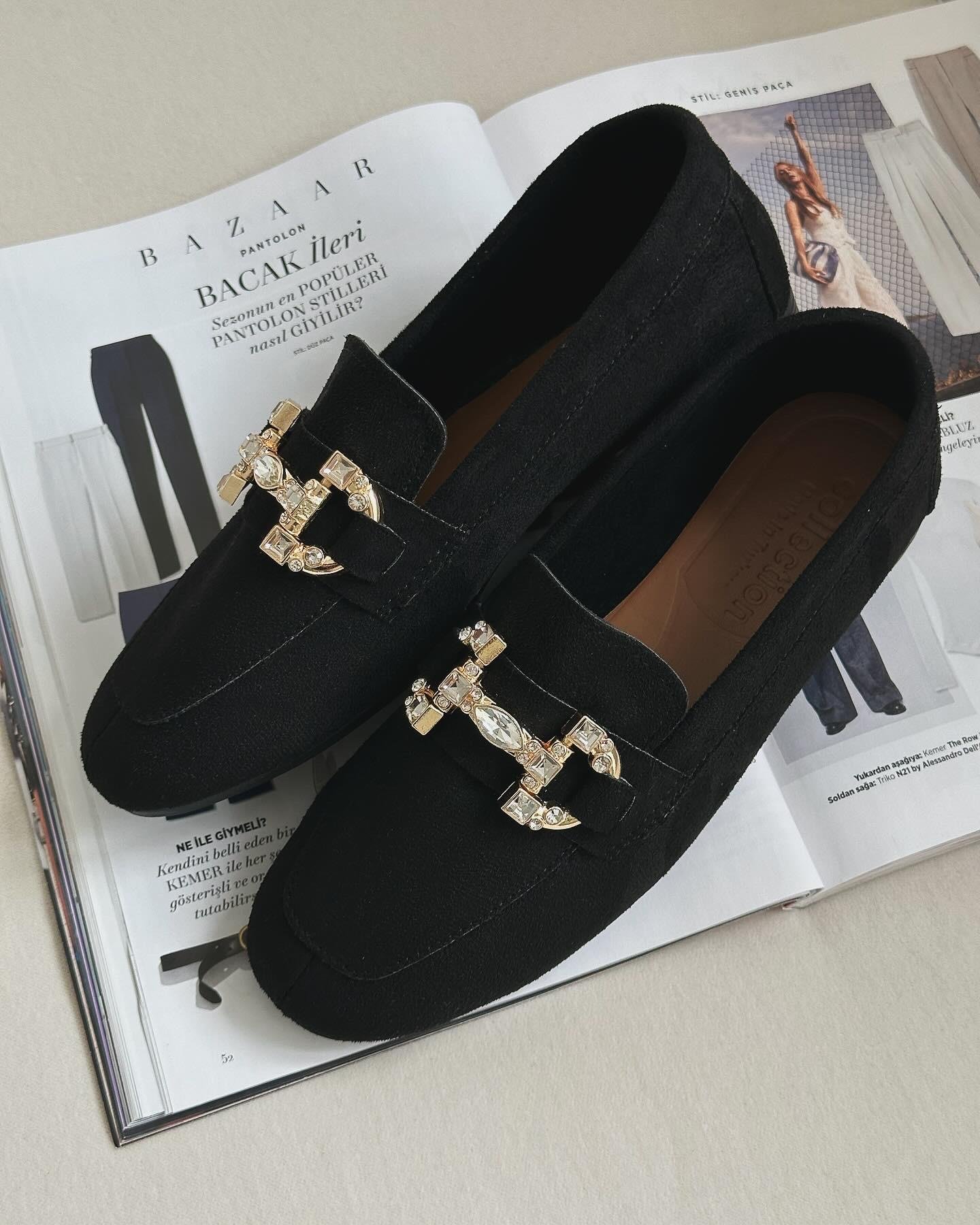 ZUUMMakosen & OxfordBeypa Taş Tokalı Kadın Loafer  - Siyah Süet