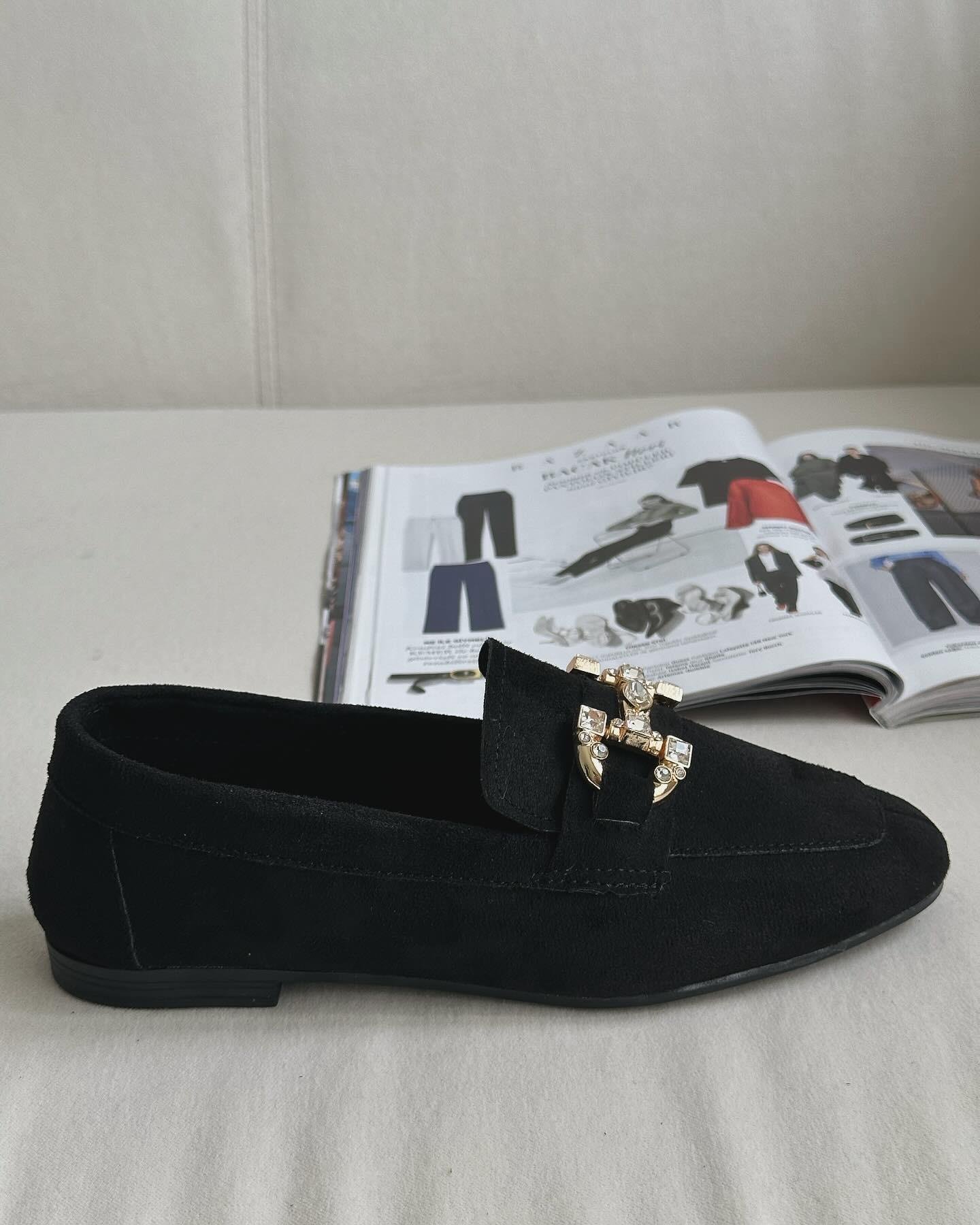 ZUUMMakosen & OxfordBeypa Taş Tokalı Kadın Loafer  - Siyah Süet