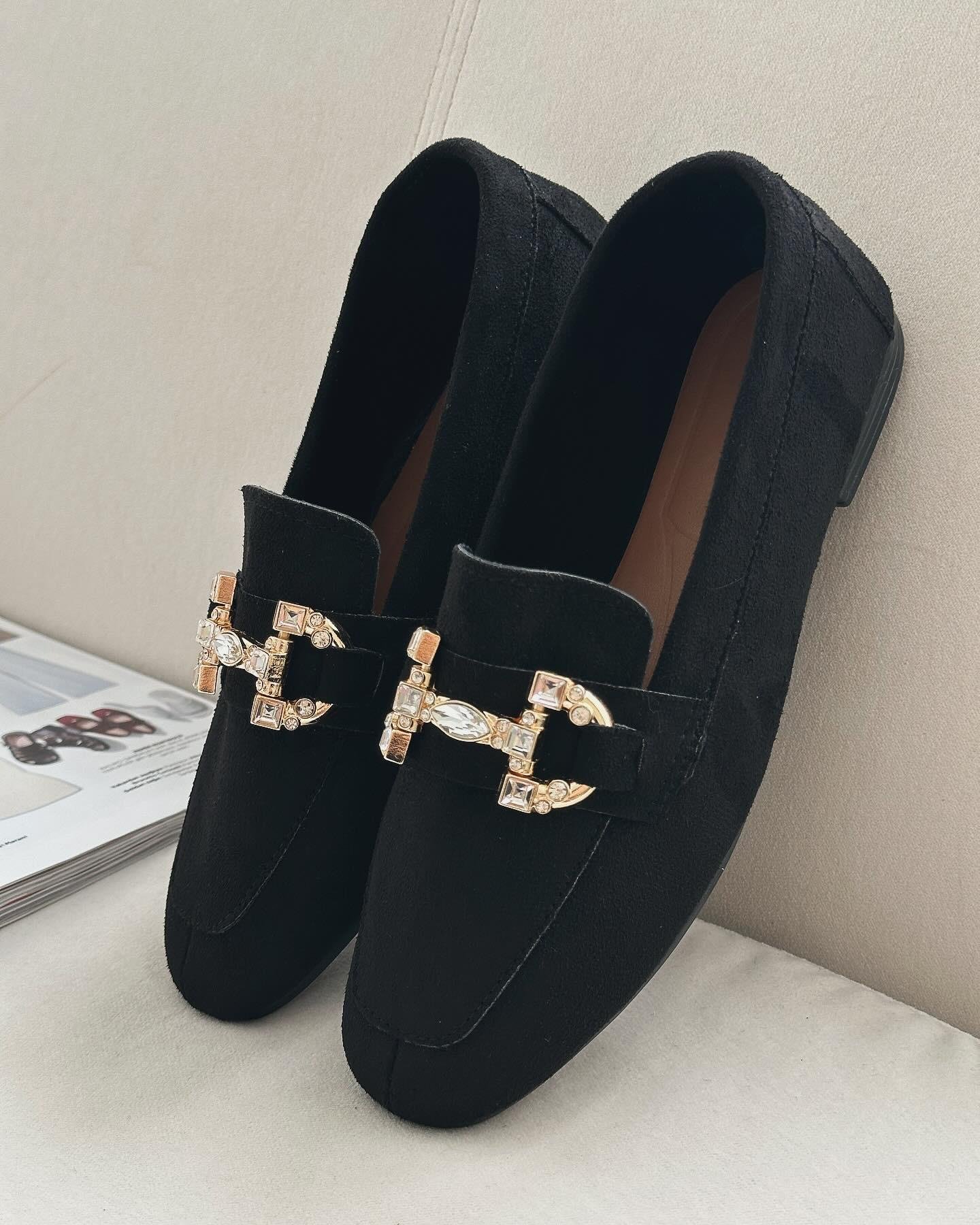 ZUUMMakosen & OxfordBeypa Taş Tokalı Kadın Loafer  - Siyah Süet