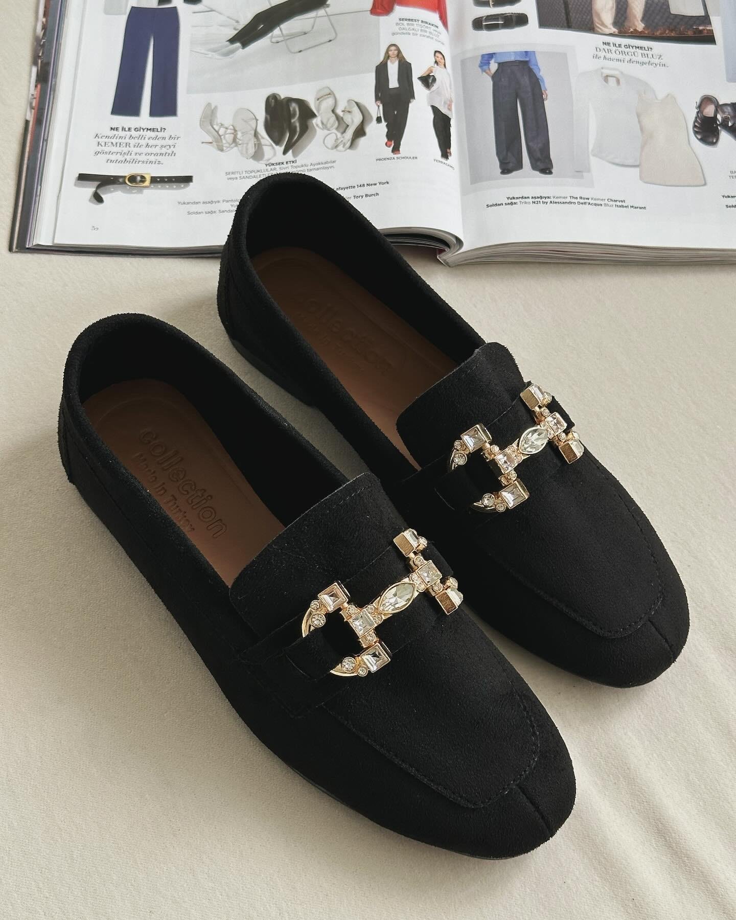 ZUUMMakosen & OxfordBeypa Taş Tokalı Kadın Loafer  - Siyah Süet