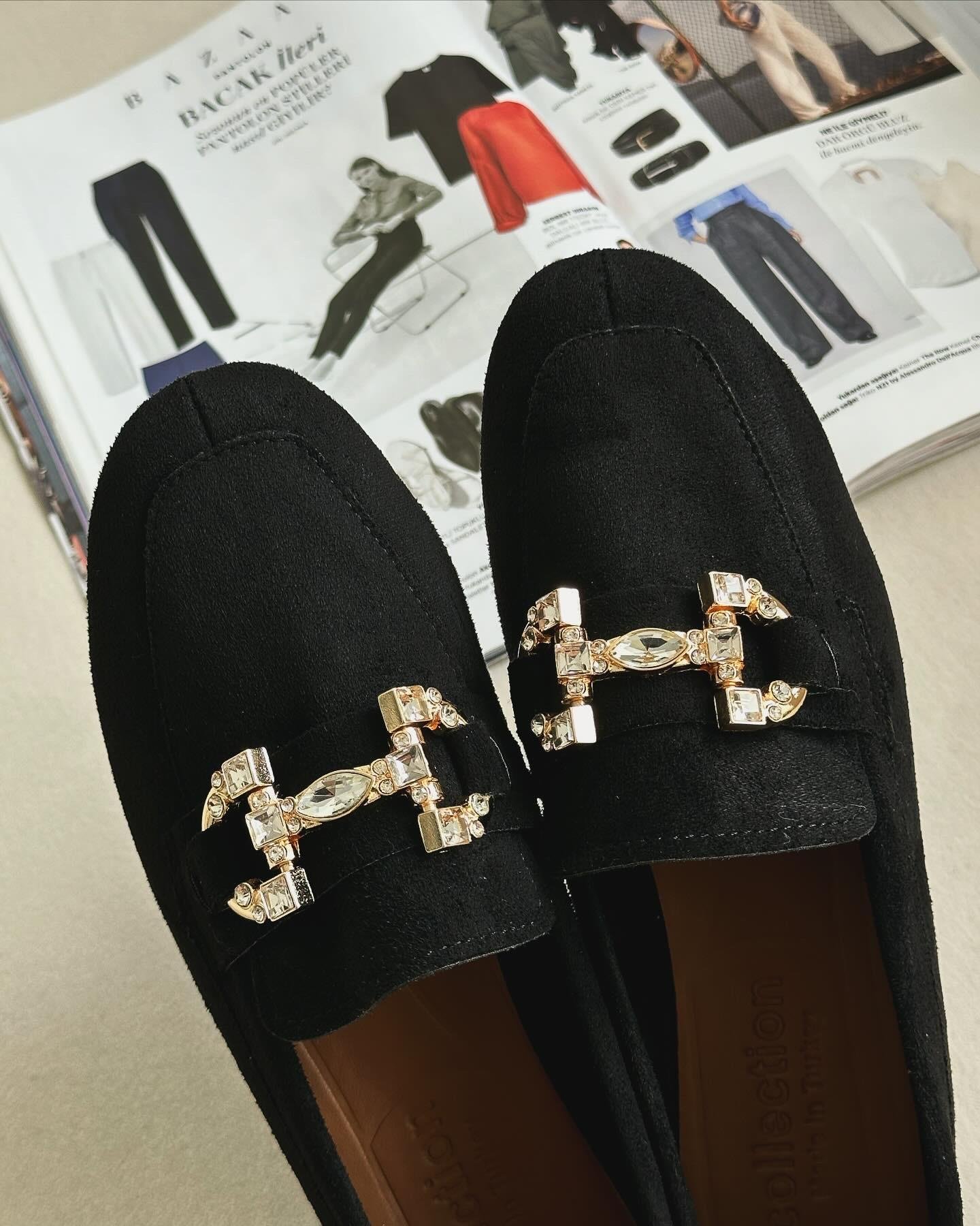 ZUUMMakosen & OxfordBeypa Taş Tokalı Kadın Loafer  - Siyah Süet