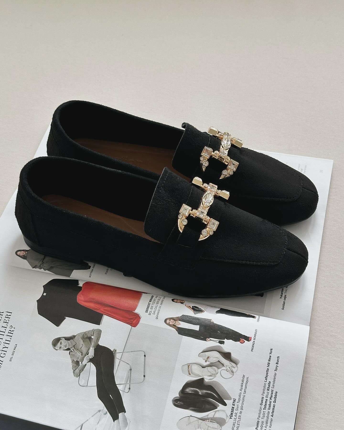 ZUUMMakosen & OxfordBeypa Taş Tokalı Kadın Loafer  - Siyah Süet
