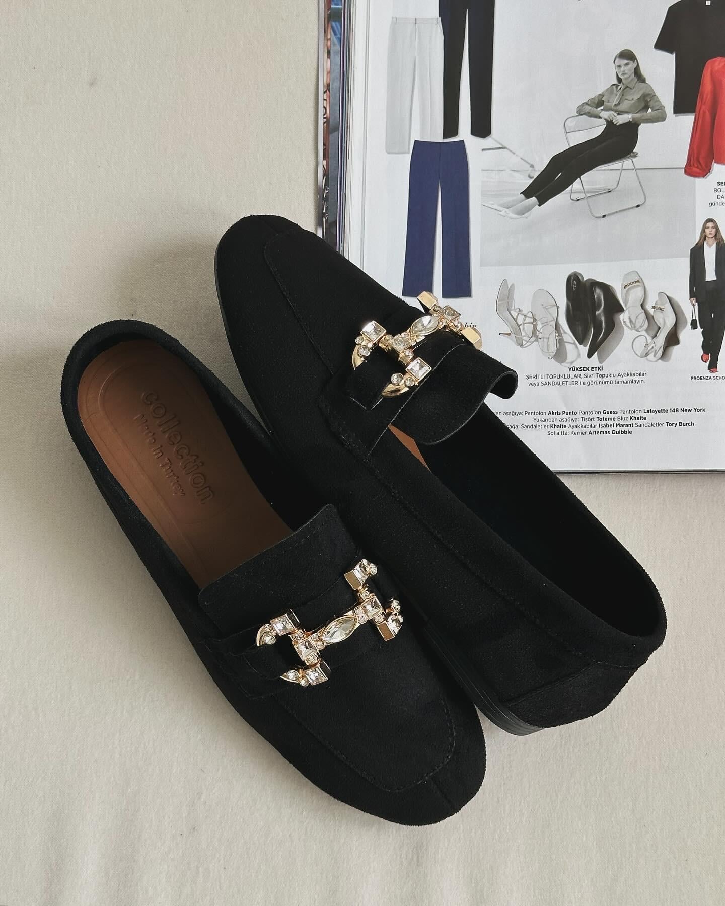 ZUUMMakosen & OxfordBeypa Taş Tokalı Kadın Loafer  - Siyah Süet