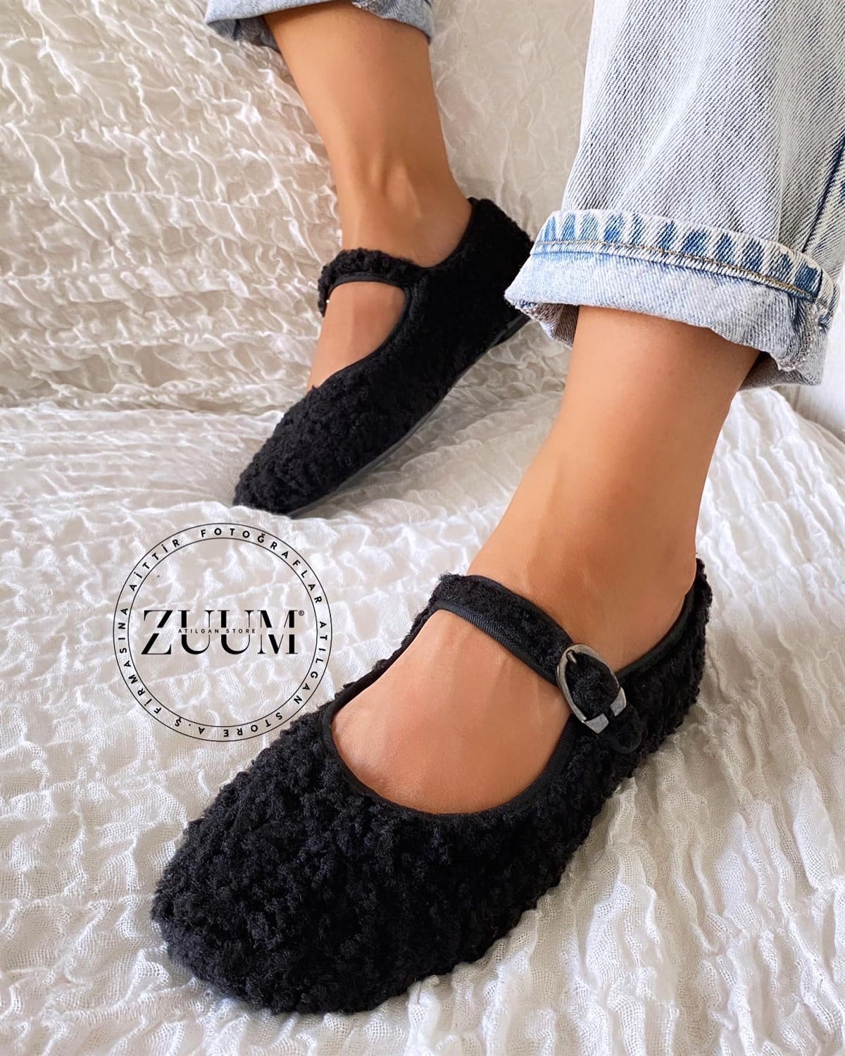 ZUUMBabet & EspadrilBeys Kadın Balerin Babet - Siyah Kıvırcık