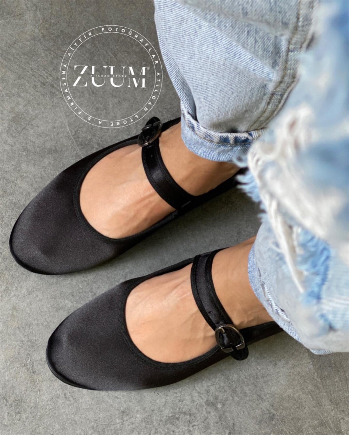 ZUUMBabet & EspadrilBeys Kadın Balerin Babet - Siyah Saten
