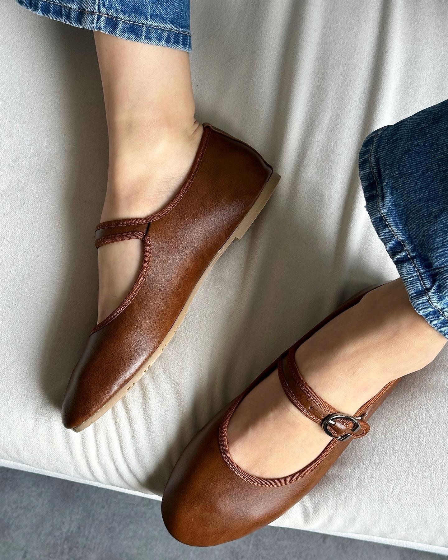 ZUUMBABET & ESPADRİLBeys Mary Jane Kadın Balerin Babet - Taba Deri