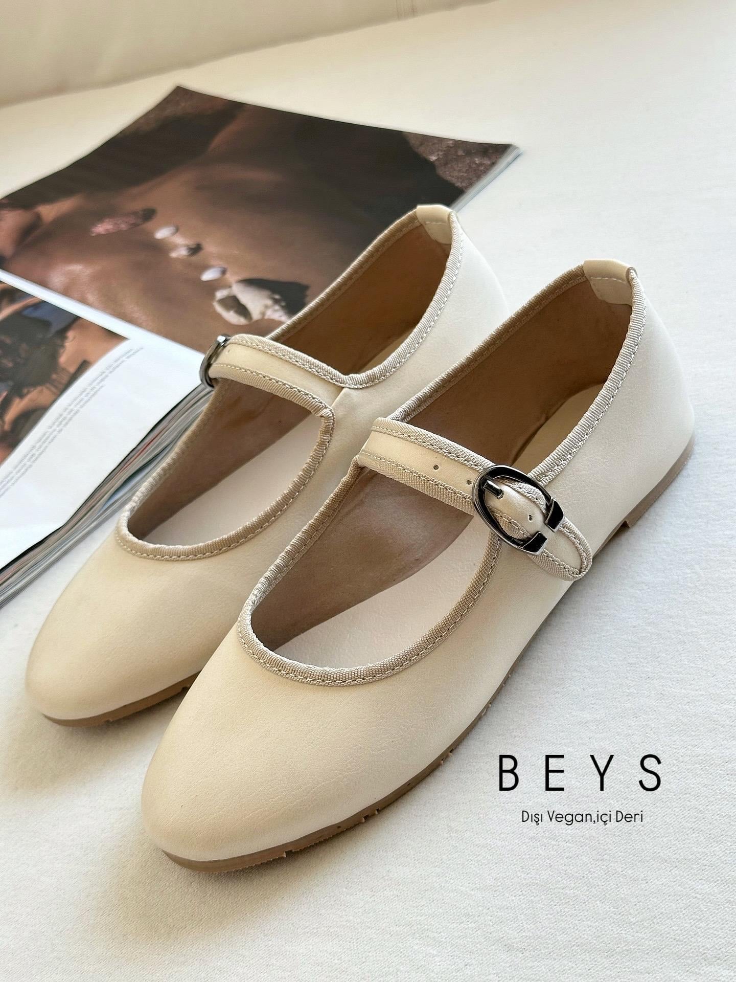 ZUUMBABET & ESPADRİLBeys Mary Jane Kadın Balerin Babet - Bej Cilt
