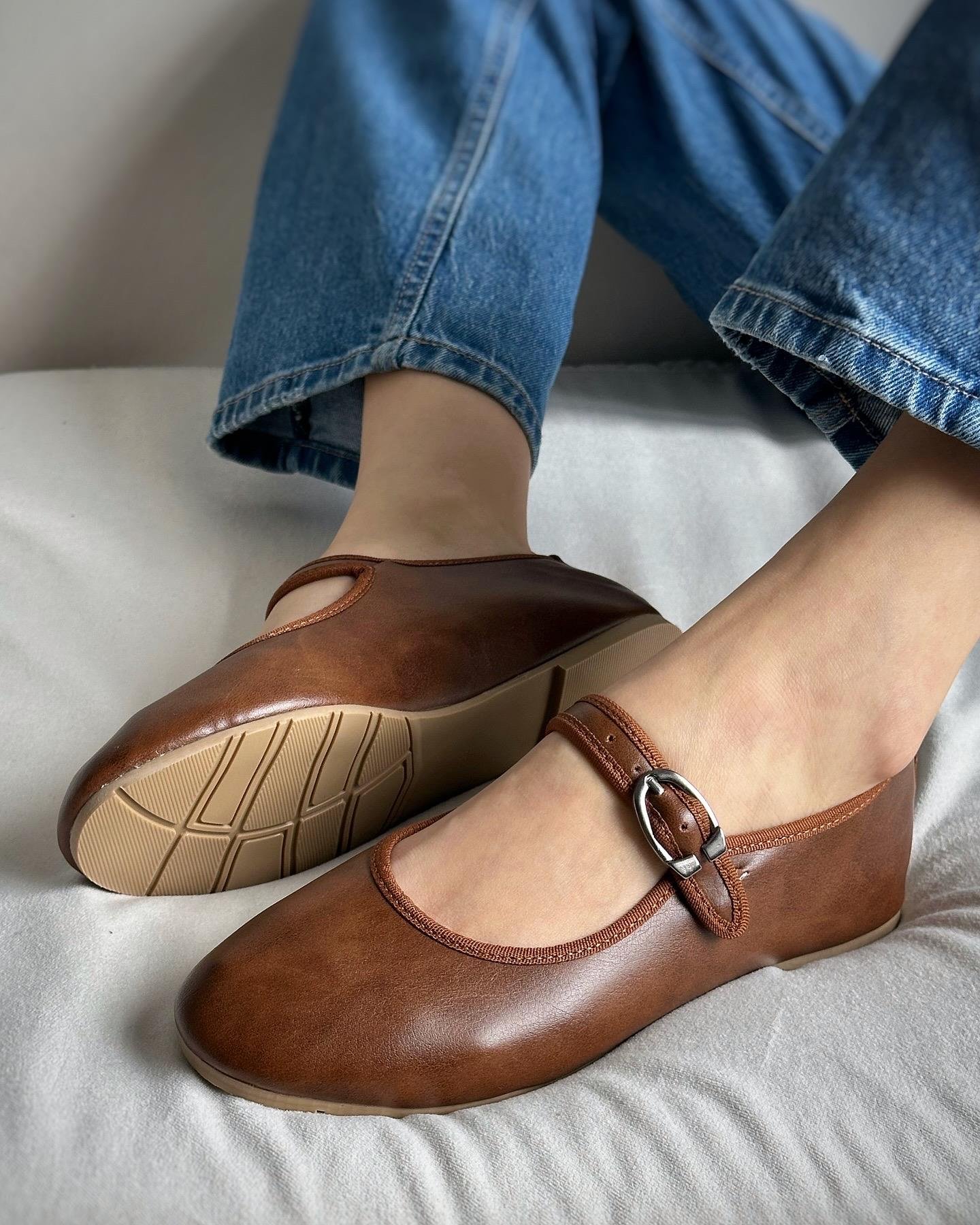 ZUUMBABET & ESPADRİLBeys Mary Jane Kadın Balerin Babet - Taba Deri