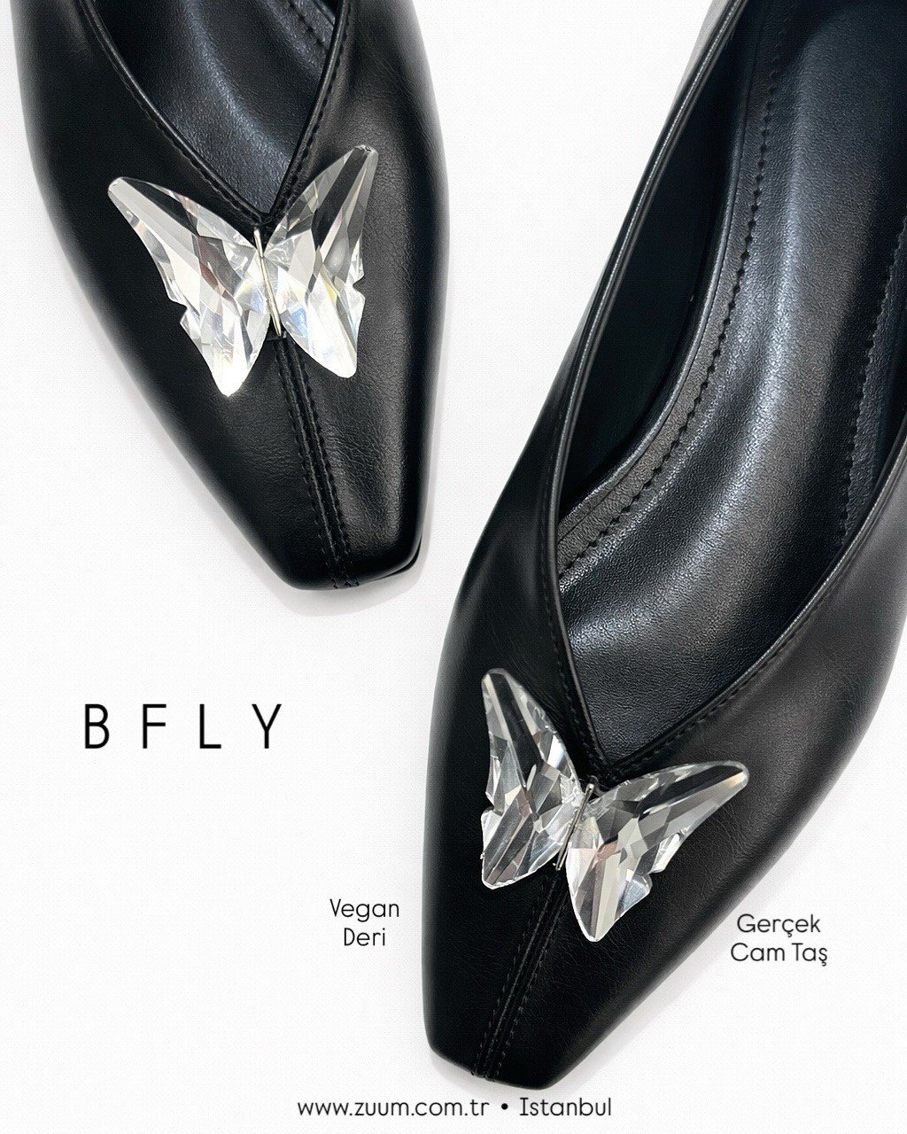 ZUUMBABET & LOAFERBfly Kelebek Tokalı Kadın Babet - Siyah Cilt
