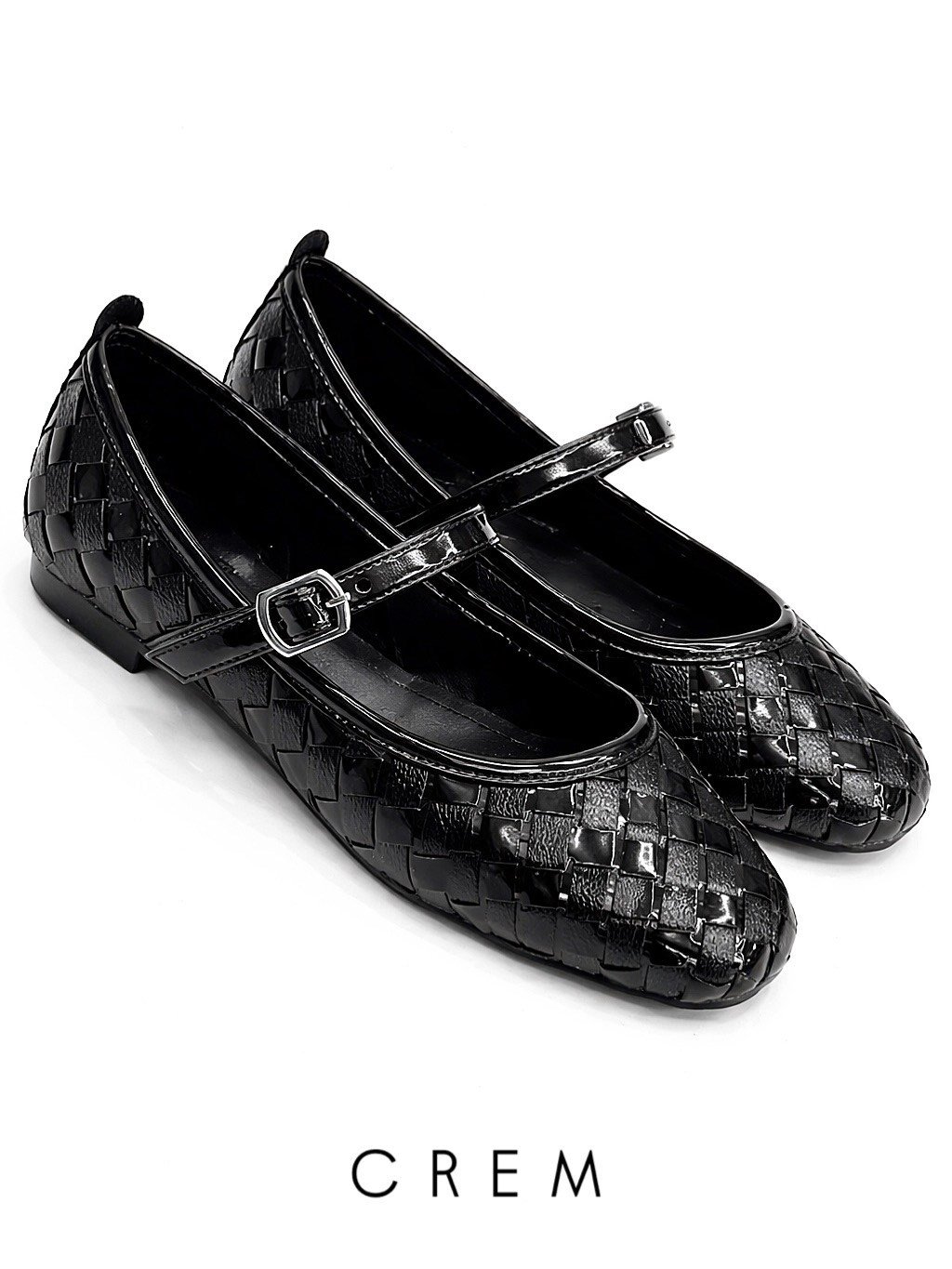 ZUUMBABET & LOAFERCrem Gerçek Örgü Mary Jane Babet - Siyah
