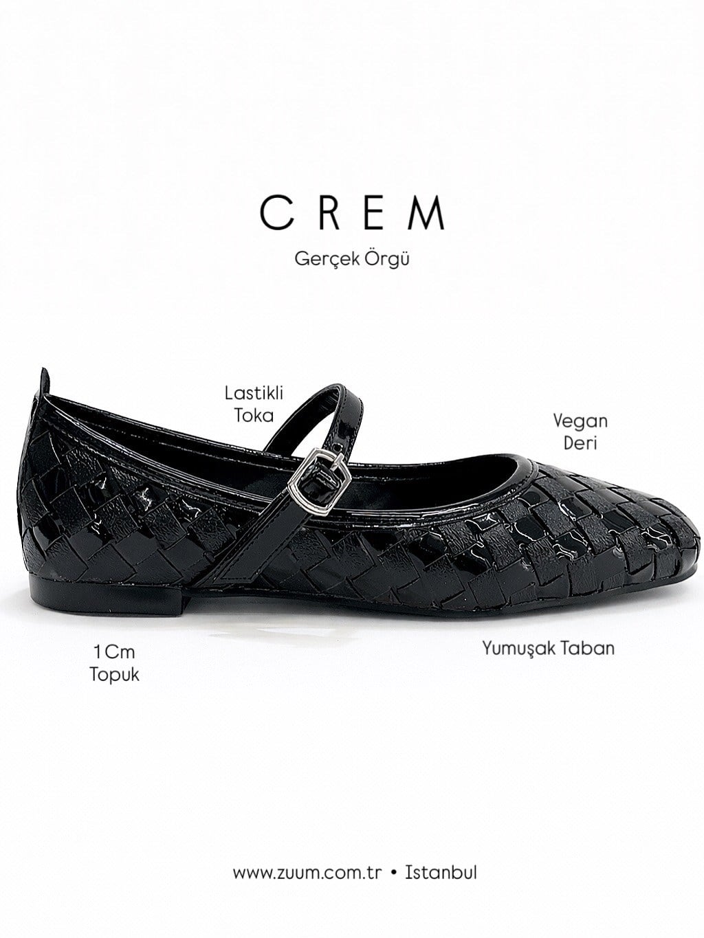 ZUUMBABET & LOAFERCrem Gerçek Örgü Mary Jane Babet - Siyah