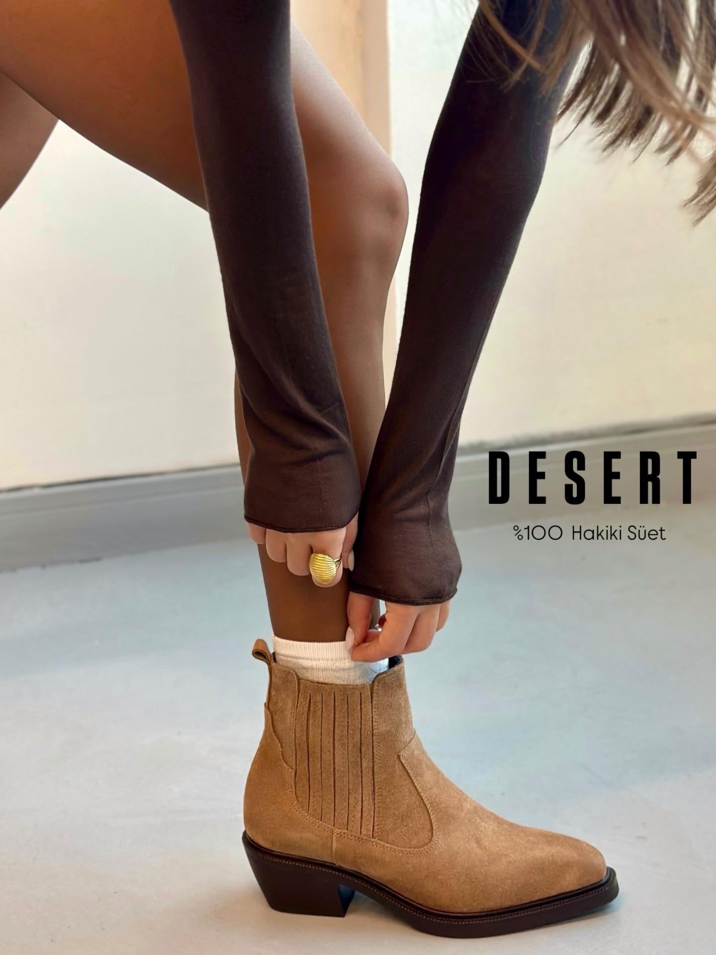 ZUUMTopuklu BotDesert % 100 Hakiki Deri & Süet Topuklu Kadın Bot - Camel Süet