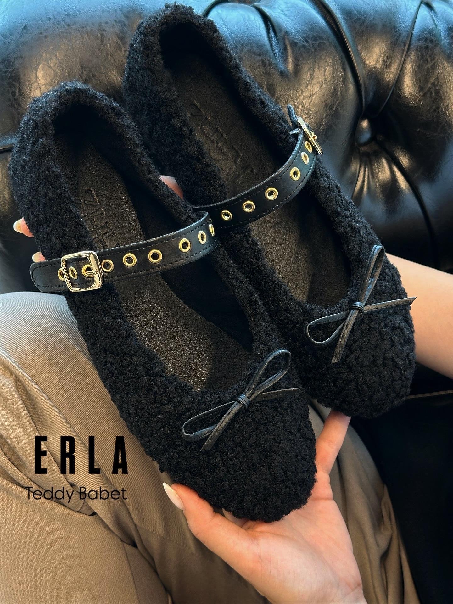 ZUUMBABET & ESPADRİLErla Mary Jane Kadın Balerin Babet - Siyah Kıvırcık