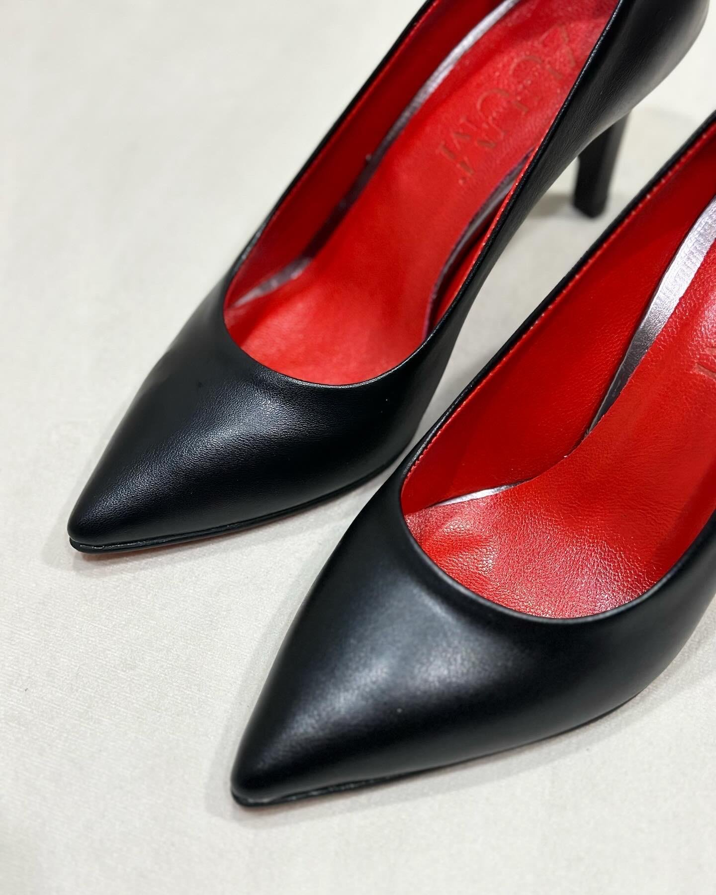 ZUUMİNCE & KALIN TOPUKLUFanfey 8 cm İçi Gerçek Deri Stiletto - Siyah & Kırmızı