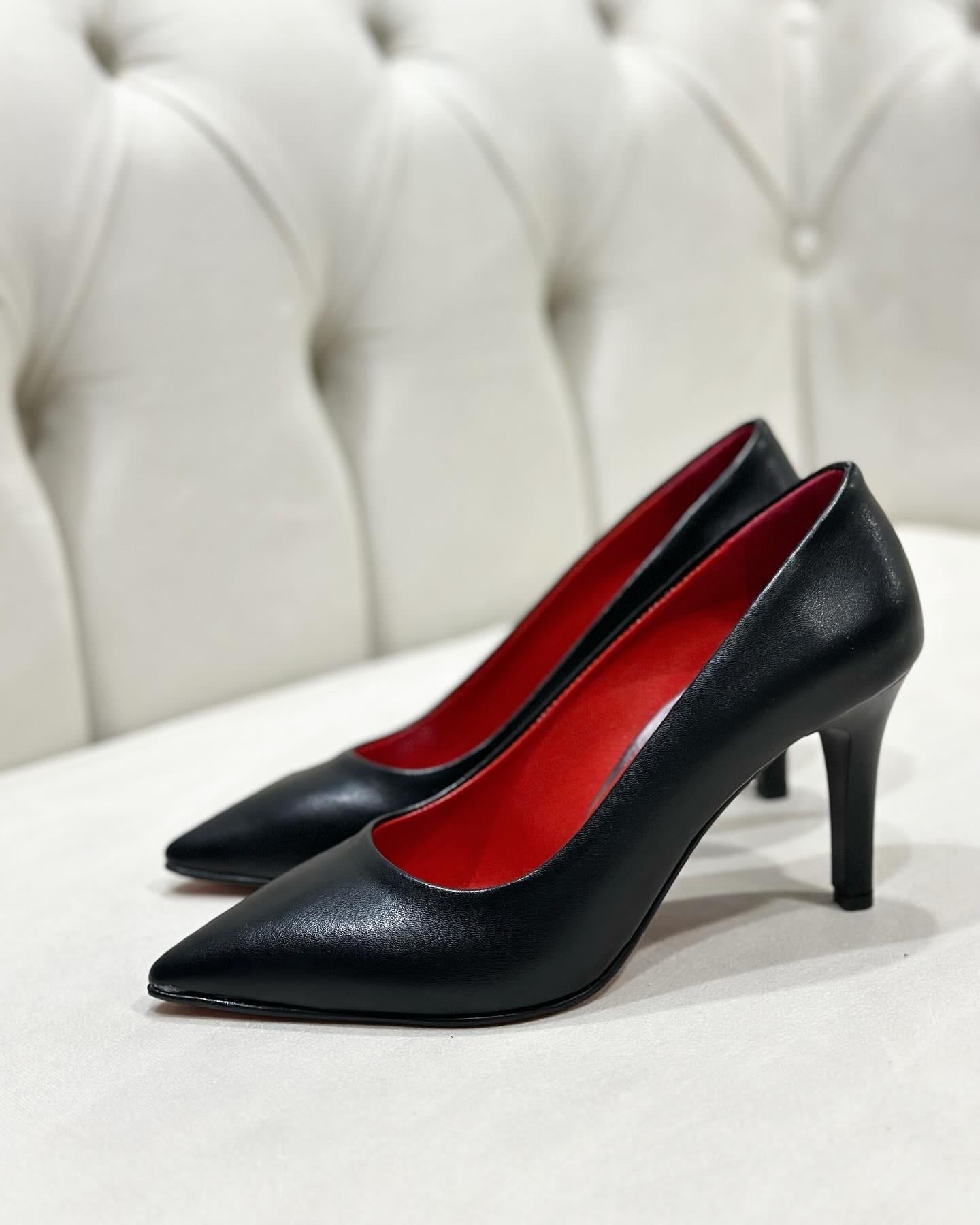 ZUUMİNCE & KALIN TOPUKLUFanfey 8 cm İçi Gerçek Deri Stiletto - Siyah & Kırmızı