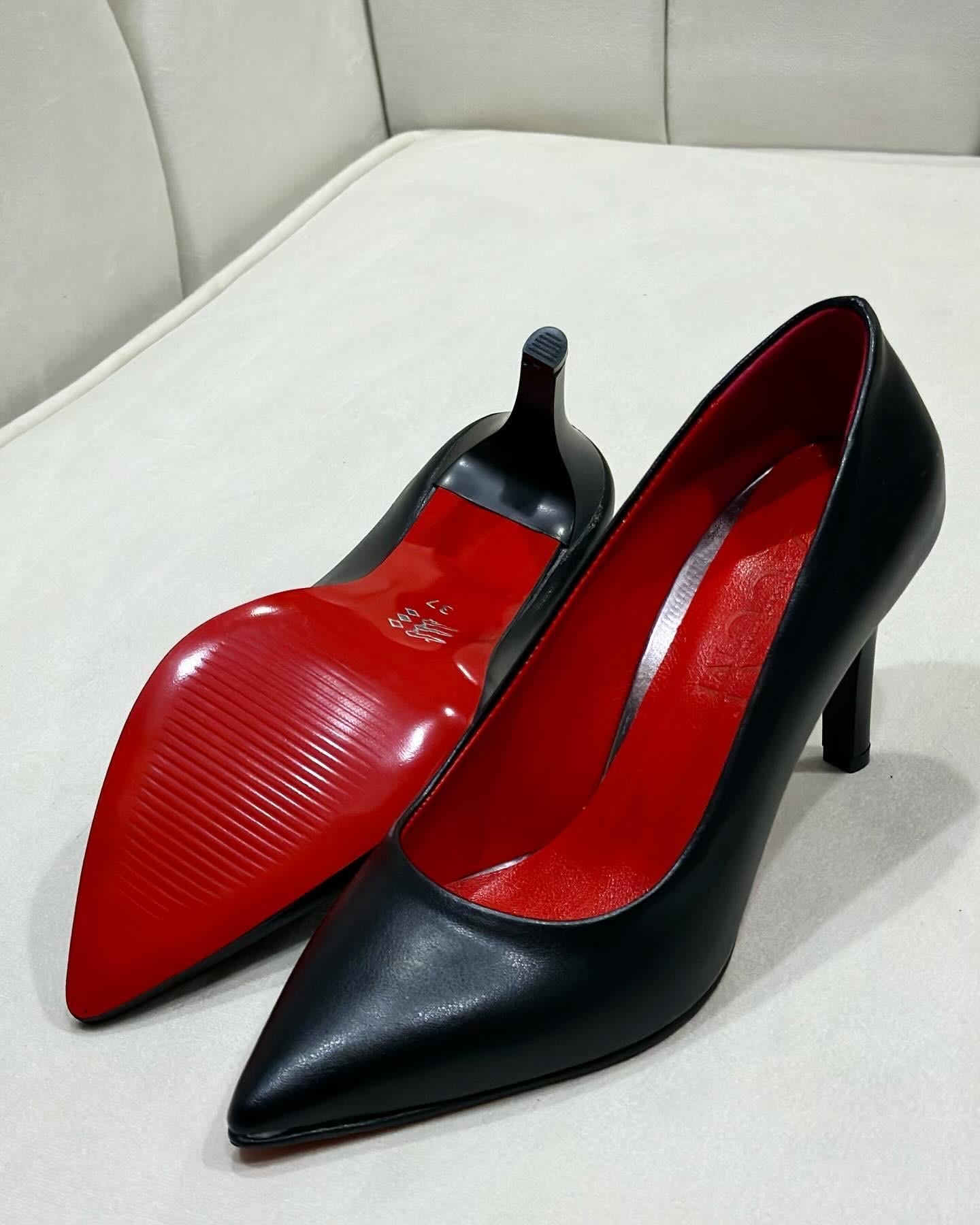 ZUUMİNCE & KALIN TOPUKLUFanfey 8 cm İçi Gerçek Deri Stiletto - Siyah & Kırmızı