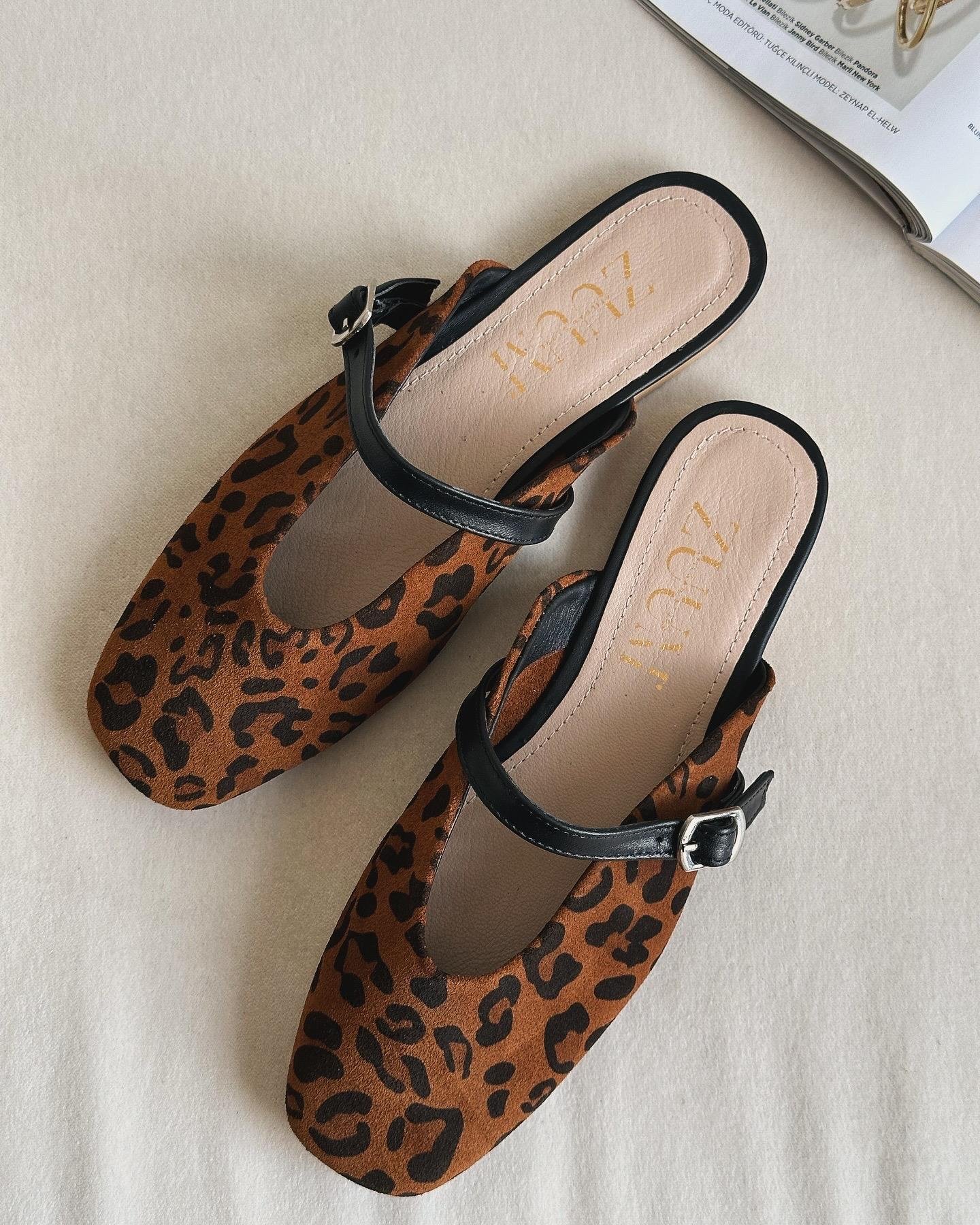 ZUUMSANDALET & TERLİKFiona Hakiki Deri Kadın Terlik - Taba Leopar