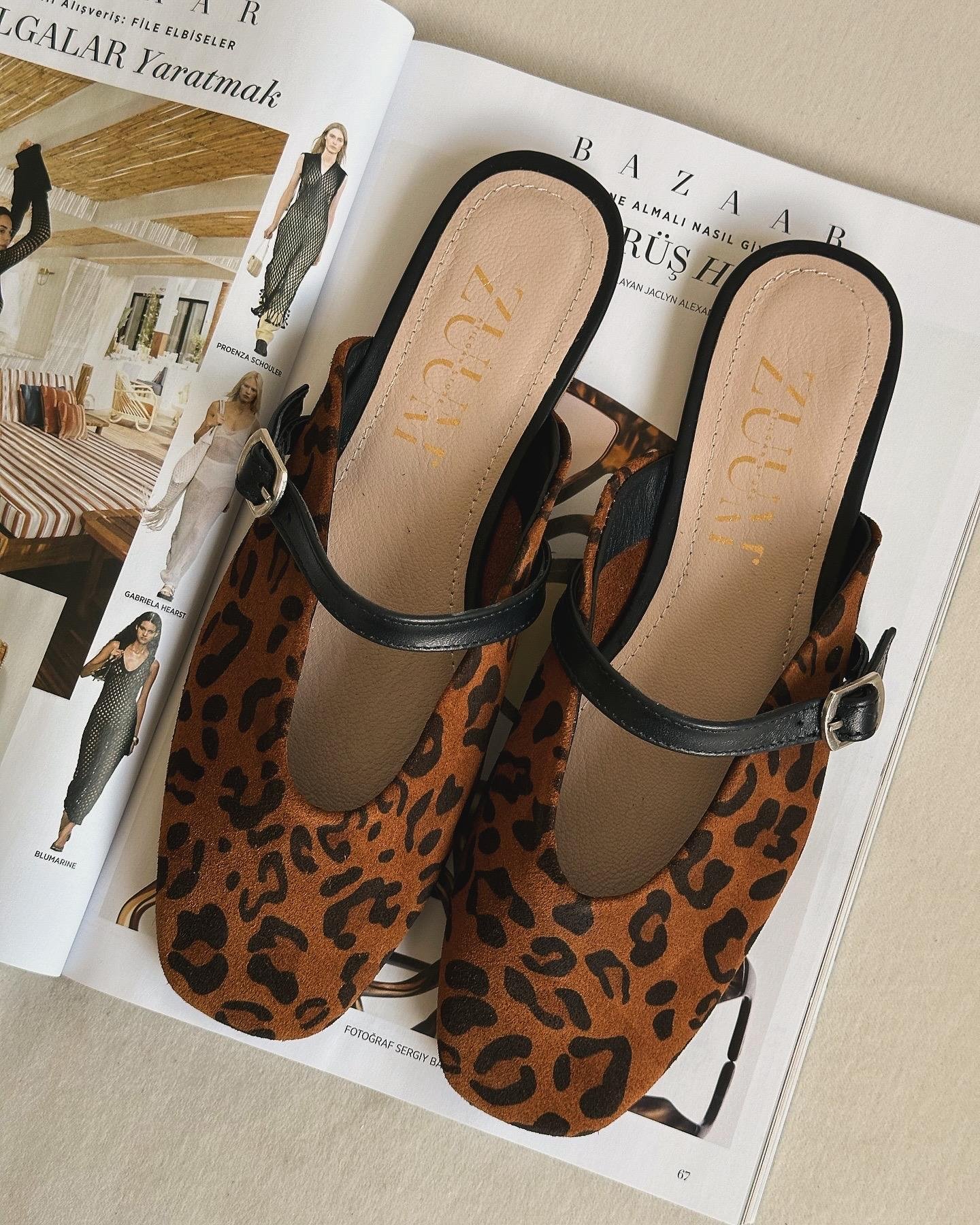 ZUUMSANDALET & TERLİKFiona Hakiki Deri Kadın Terlik - Taba Leopar