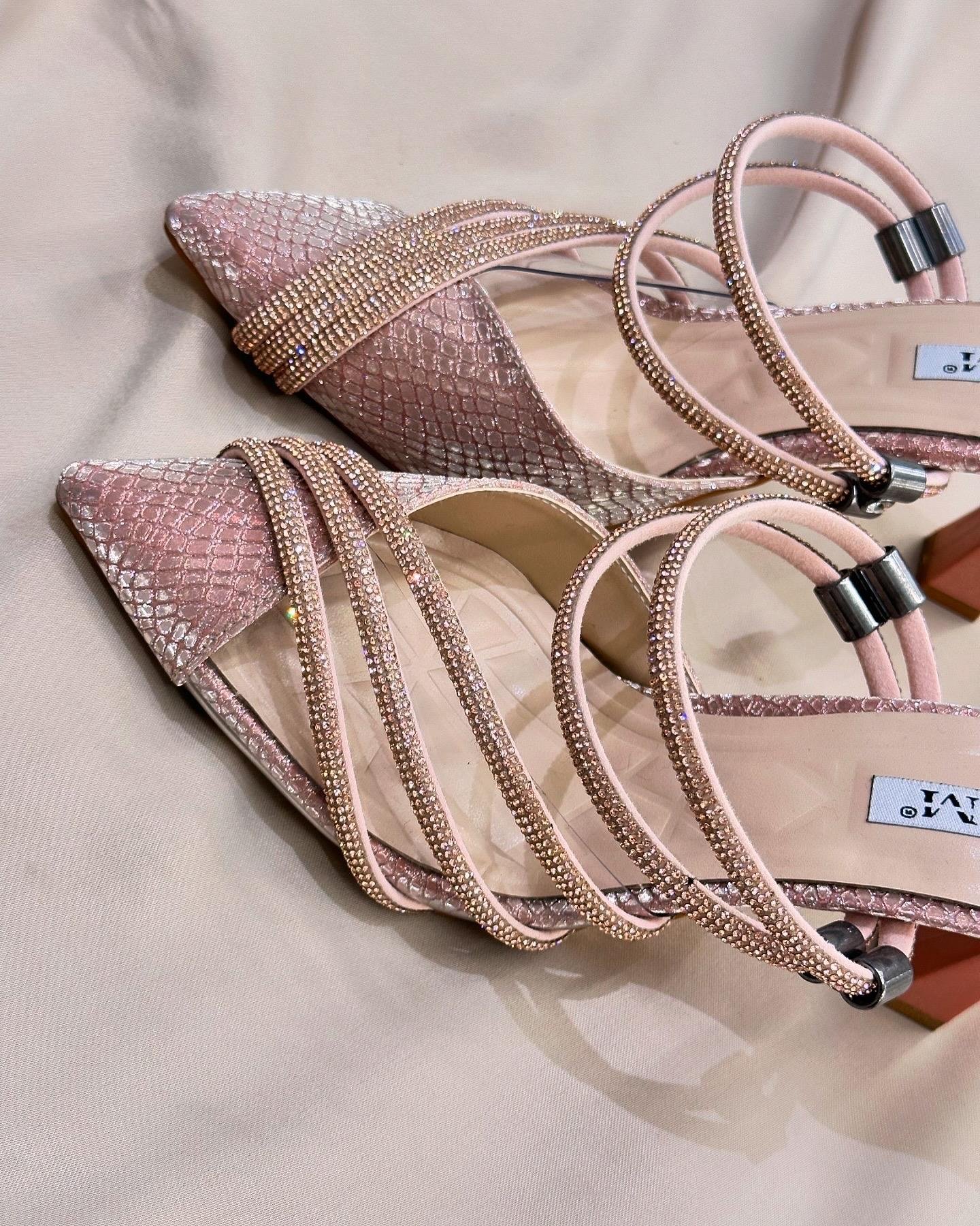 ZUUMİNCE & KALIN TOPUKLUGent Taş Bantlı 8 Cm Topuklu Kadın Ayakkabı  - Rose Yılan