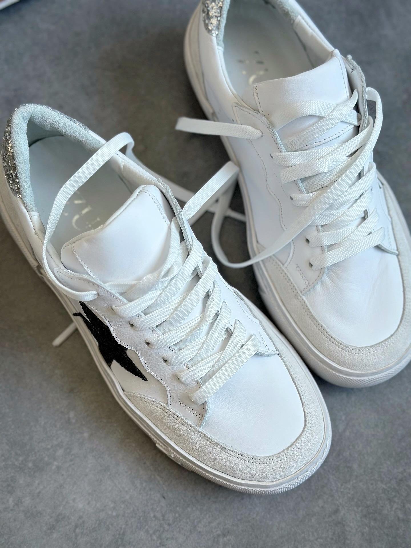 ZUUMSNEAKERGoose % 100 Hakiki Deri Kadın Sneaker - Beyaz Deri & Siyah