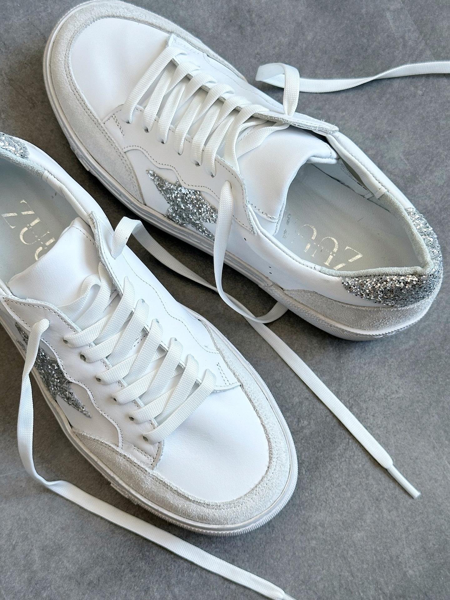 ZUUMSNEAKERGoose % 100 Hakiki Deri Kadın Sneaker - Beyaz Deri & Gümüş