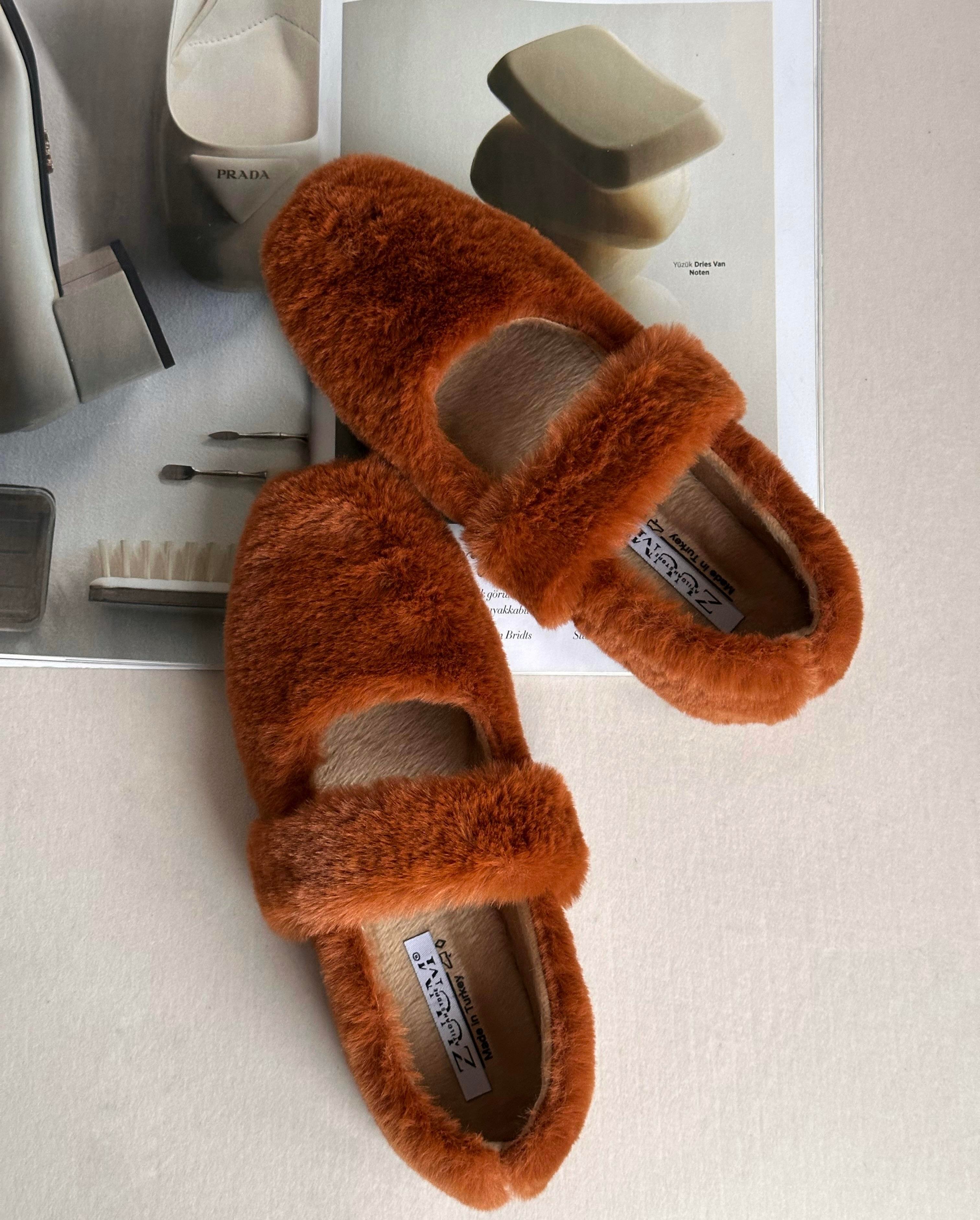 ZUUMBabet & EspadrilHomelife Kadın Peluş Ev Ayakkabısı - Kızıl Taba