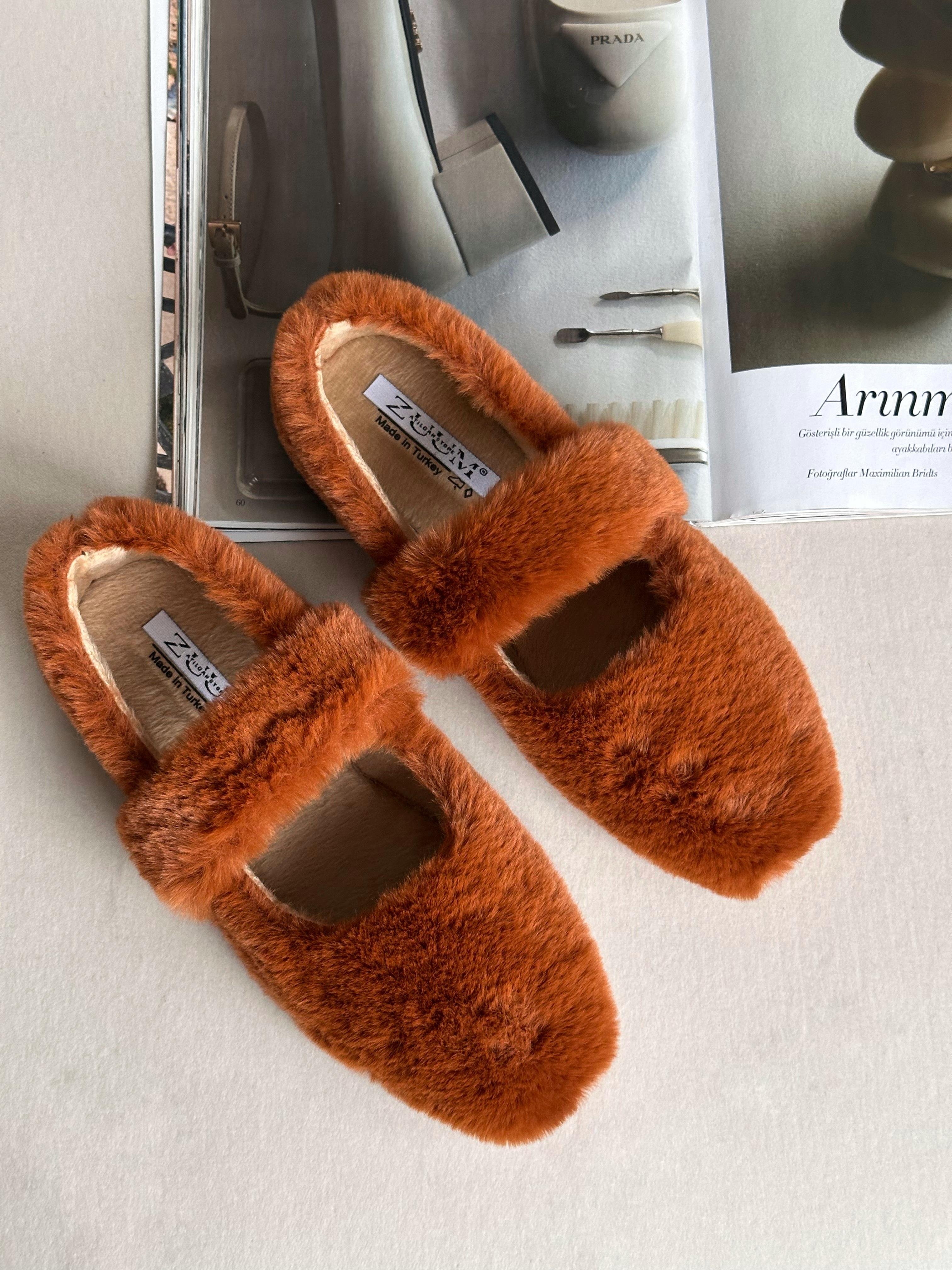 ZUUMBabet & EspadrilHomelife Kadın Peluş Ev Ayakkabısı - Kızıl Taba