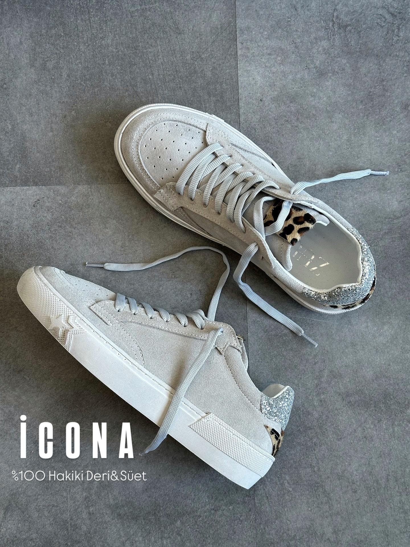 ZUUMSNEAKERIcona % 100 Hakiki Süet Kadın Sneaker - Gri & Leopar