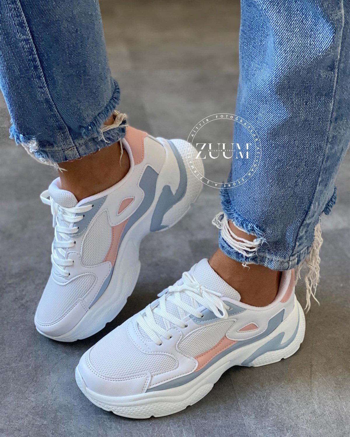 ZUUMSNEAKERİles Kadın Sneakers - Beyaz &  Pudra & G.Mavi