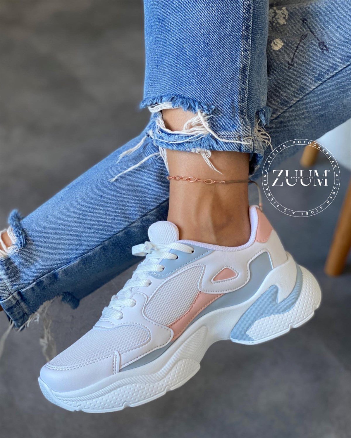 ZUUMSNEAKERİles Kadın Sneakers - Beyaz &  Pudra & G.Mavi
