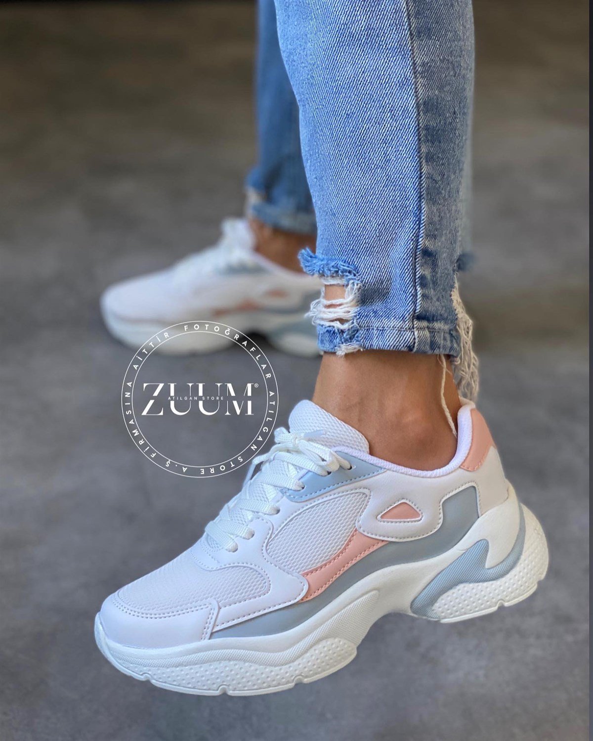 ZUUMSNEAKERİles Kadın Sneakers - Beyaz &  Pudra & G.Mavi