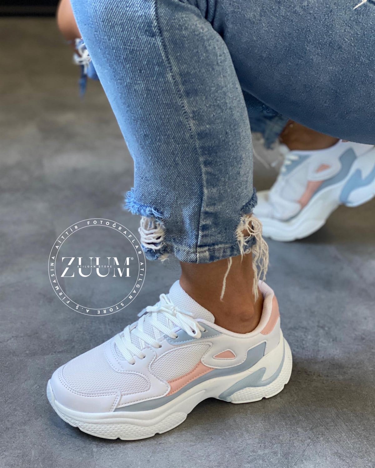 ZUUMSNEAKERİles Kadın Sneakers - Beyaz &  Pudra & G.Mavi