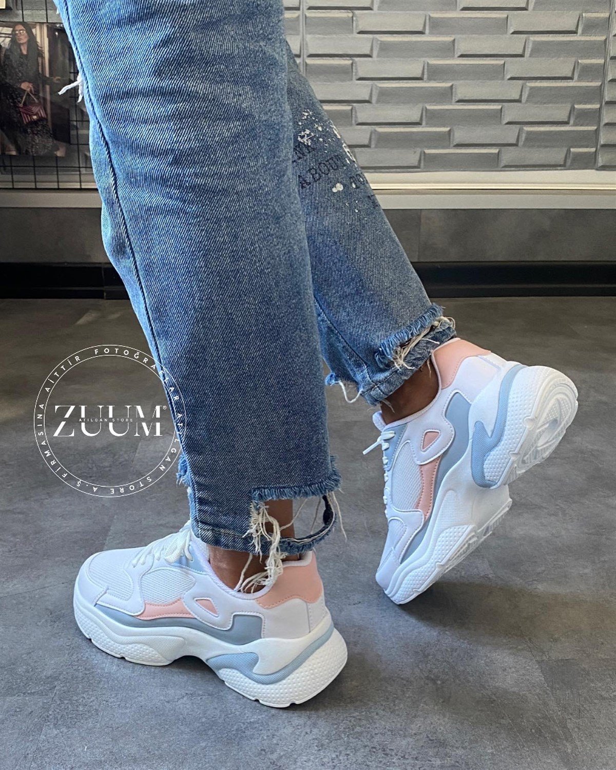 ZUUMSNEAKERİles Kadın Sneakers - Beyaz &  Pudra & G.Mavi