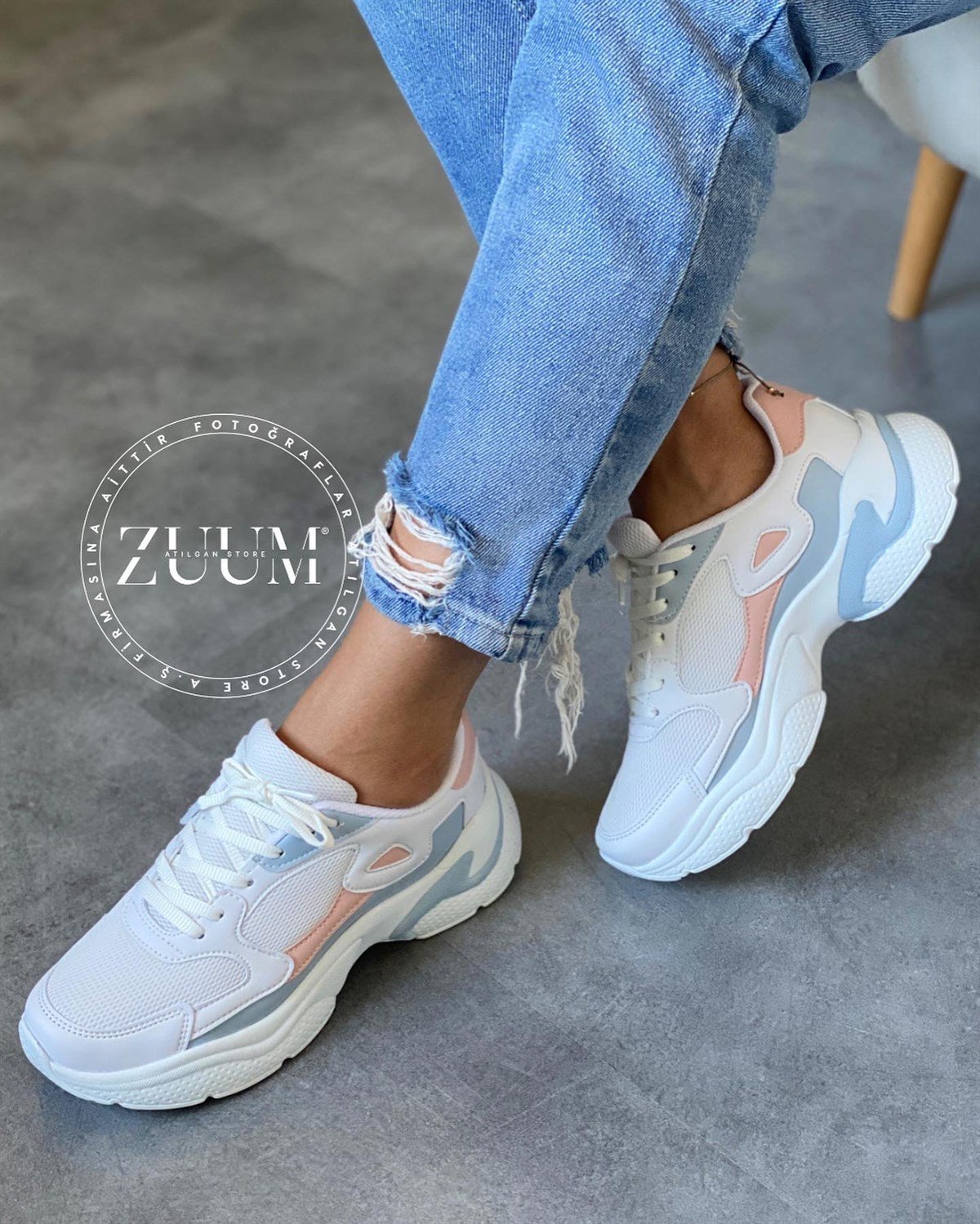 ZUUMSNEAKERİles Kadın Sneakers - Beyaz &  Pudra & G.Mavi