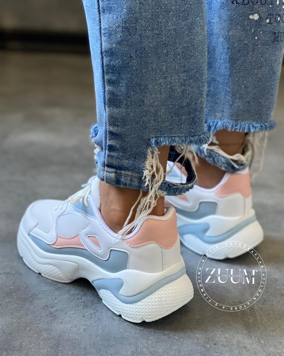 ZUUMSNEAKERİles Kadın Sneakers - Beyaz &  Pudra & G.Mavi