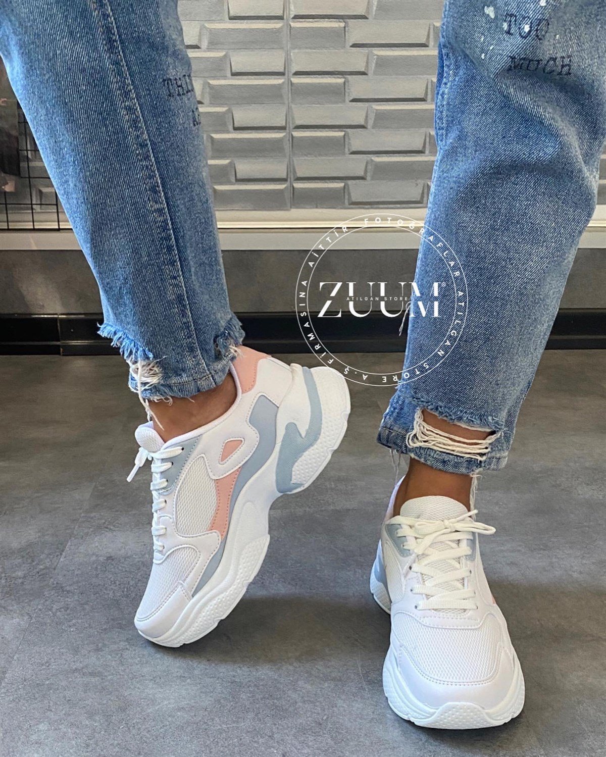 ZUUMSNEAKERİles Kadın Sneakers - Beyaz &  Pudra & G.Mavi