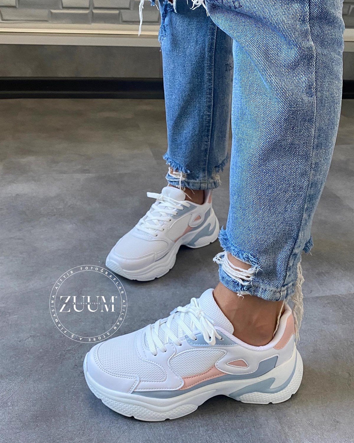 ZUUMSNEAKERİles Kadın Sneakers - Beyaz &  Pudra & G.Mavi