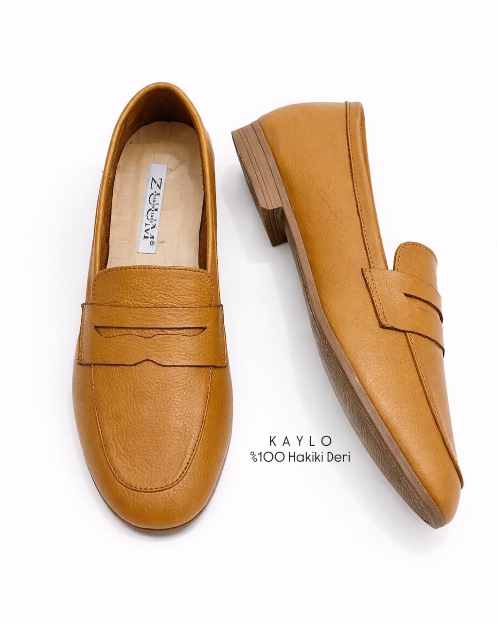 ZUUMMAKOSEN & OXFORDKaylo % 100 Hakiki Deri Kadın Makosen Ayakkabı - Camel Deri