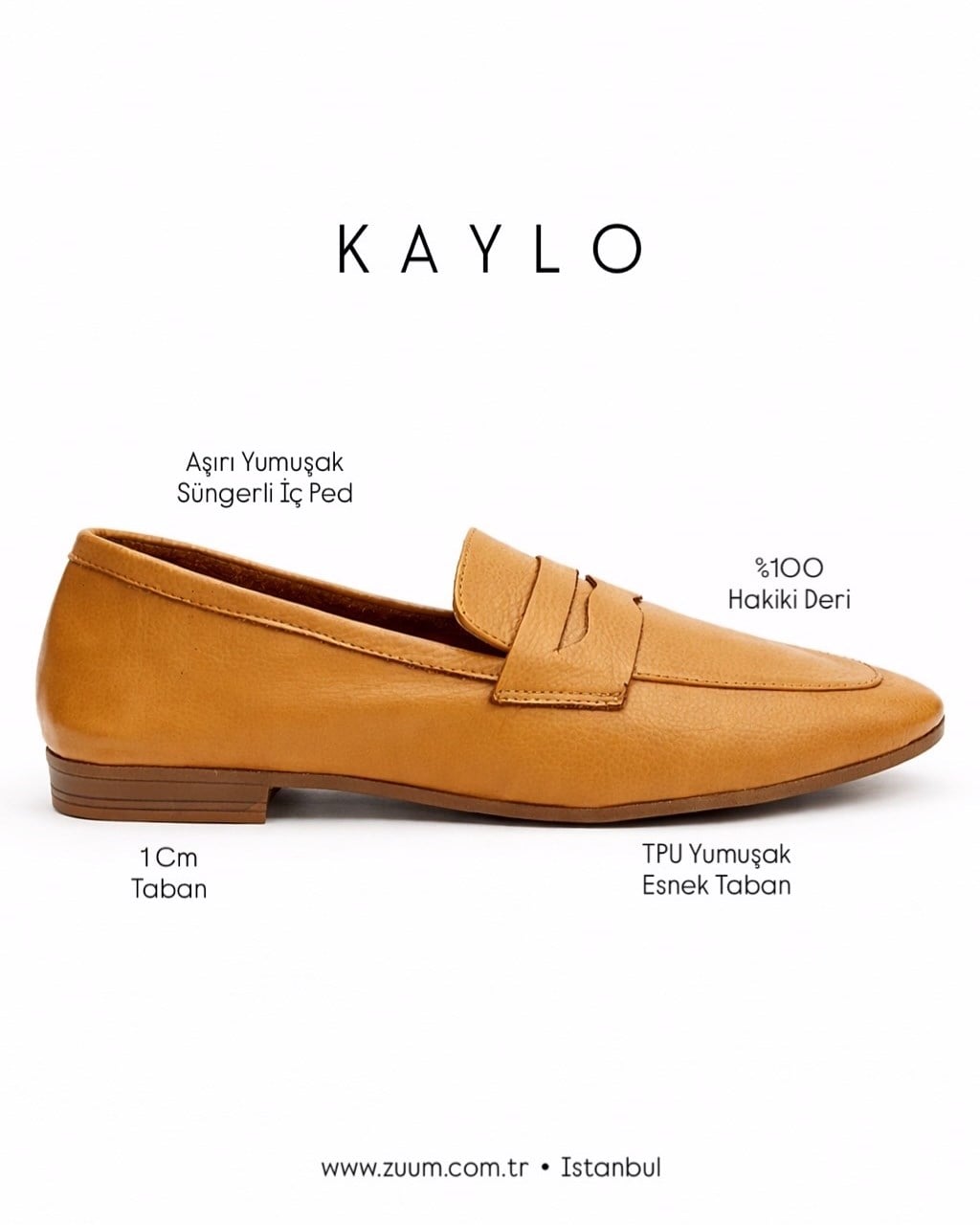 ZUUMMAKOSEN & OXFORDKaylo % 100 Hakiki Deri Kadın Makosen Ayakkabı - Camel Deri