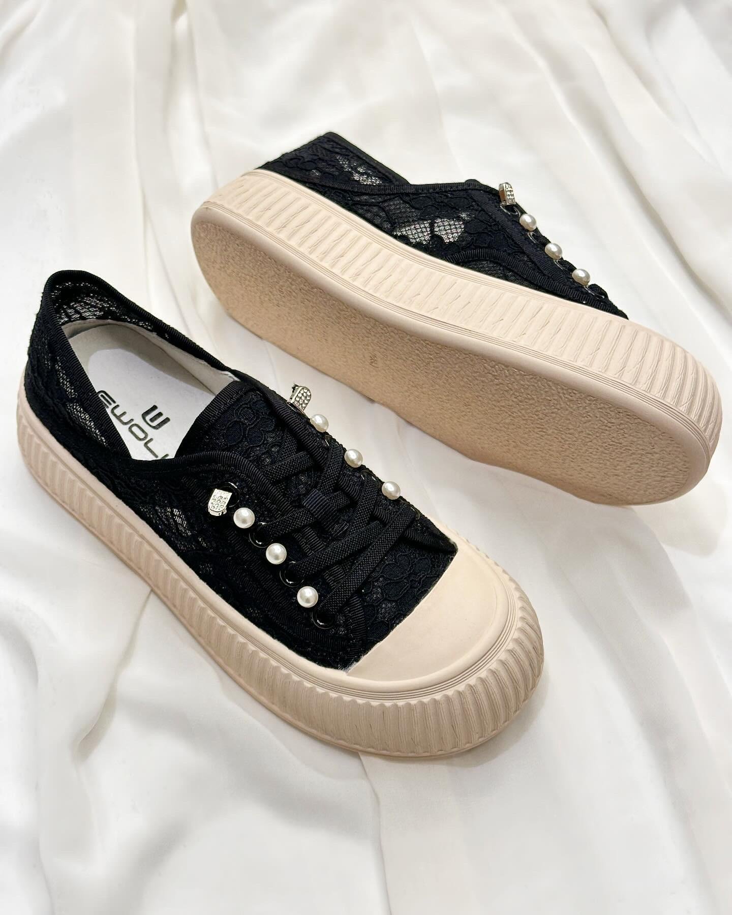 ZUUMSNEAKERKeri Kore Stil Dantel Kadın Günlük Ayakkabı - Siyah