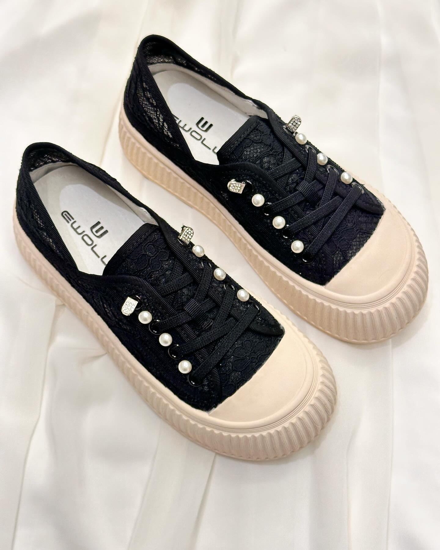 ZUUMSNEAKERKeri Kore Stil Dantel Kadın Günlük Ayakkabı - Siyah