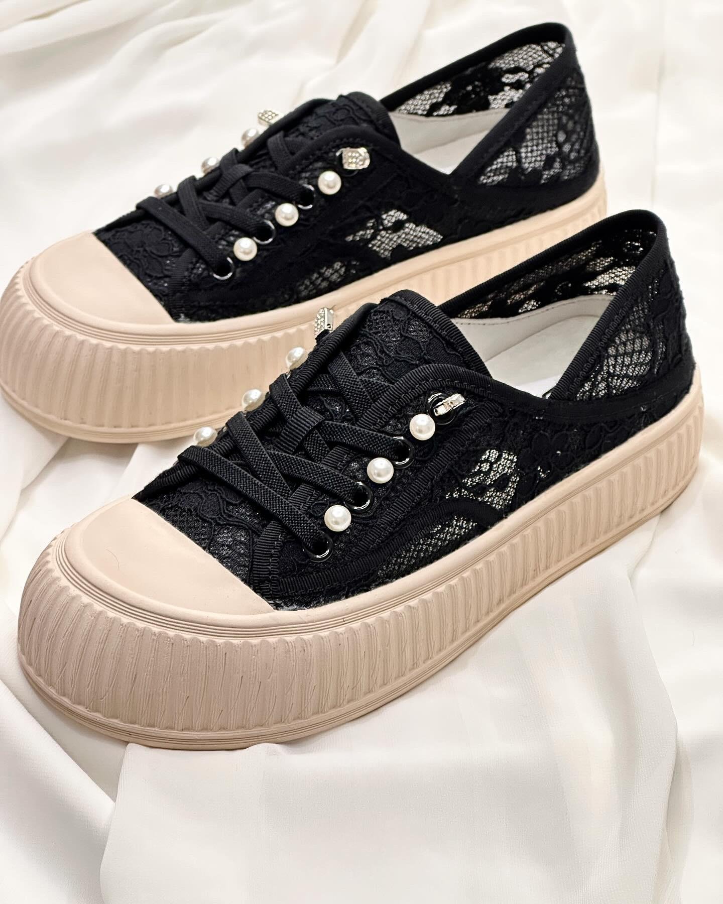 ZUUMSNEAKERKeri Kore Stil Dantel Kadın Günlük Ayakkabı - Siyah