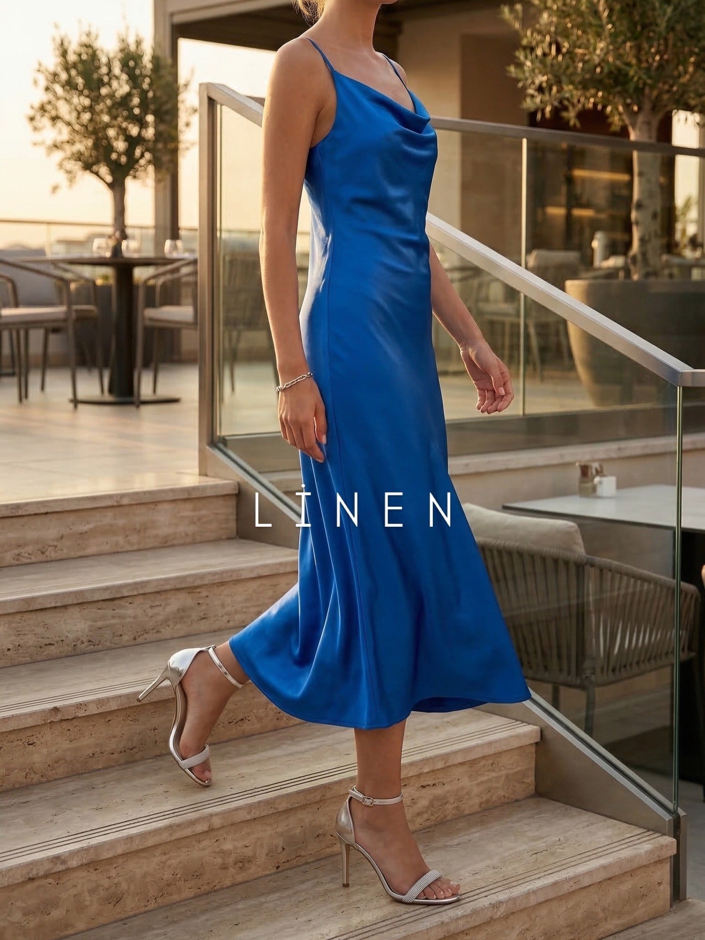 ZUUMİNCE & KALIN TOPUKLULinen Tek Bant Taşlı Topuklu Ayakkabı - Gümüş