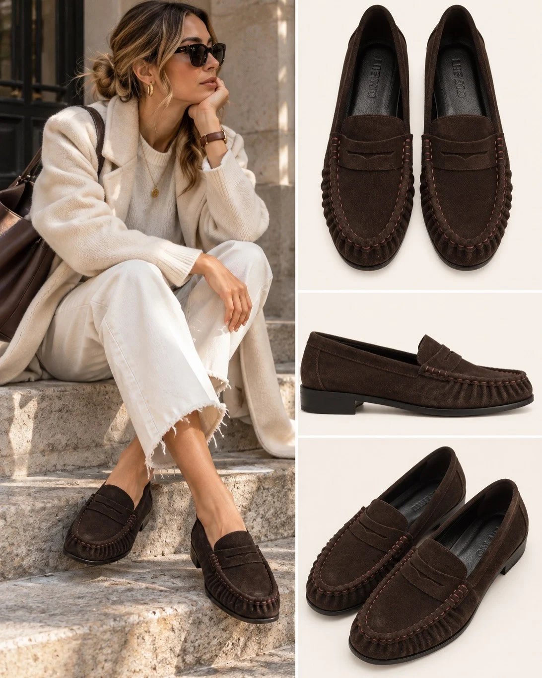 ZUUMBABET & LOAFERLova % 100 Hakiki Deri/Süet El Dikişli Kadın Loafer - Kahve Süet