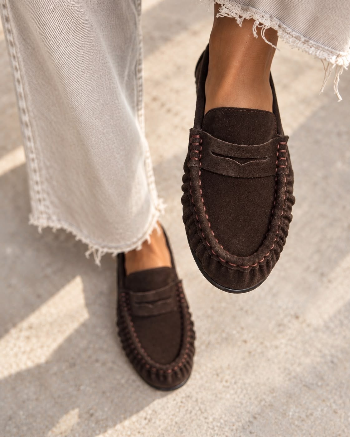 ZUUMBABET & LOAFERLova % 100 Hakiki Deri/Süet El Dikişli Kadın Loafer - Kahve Süet