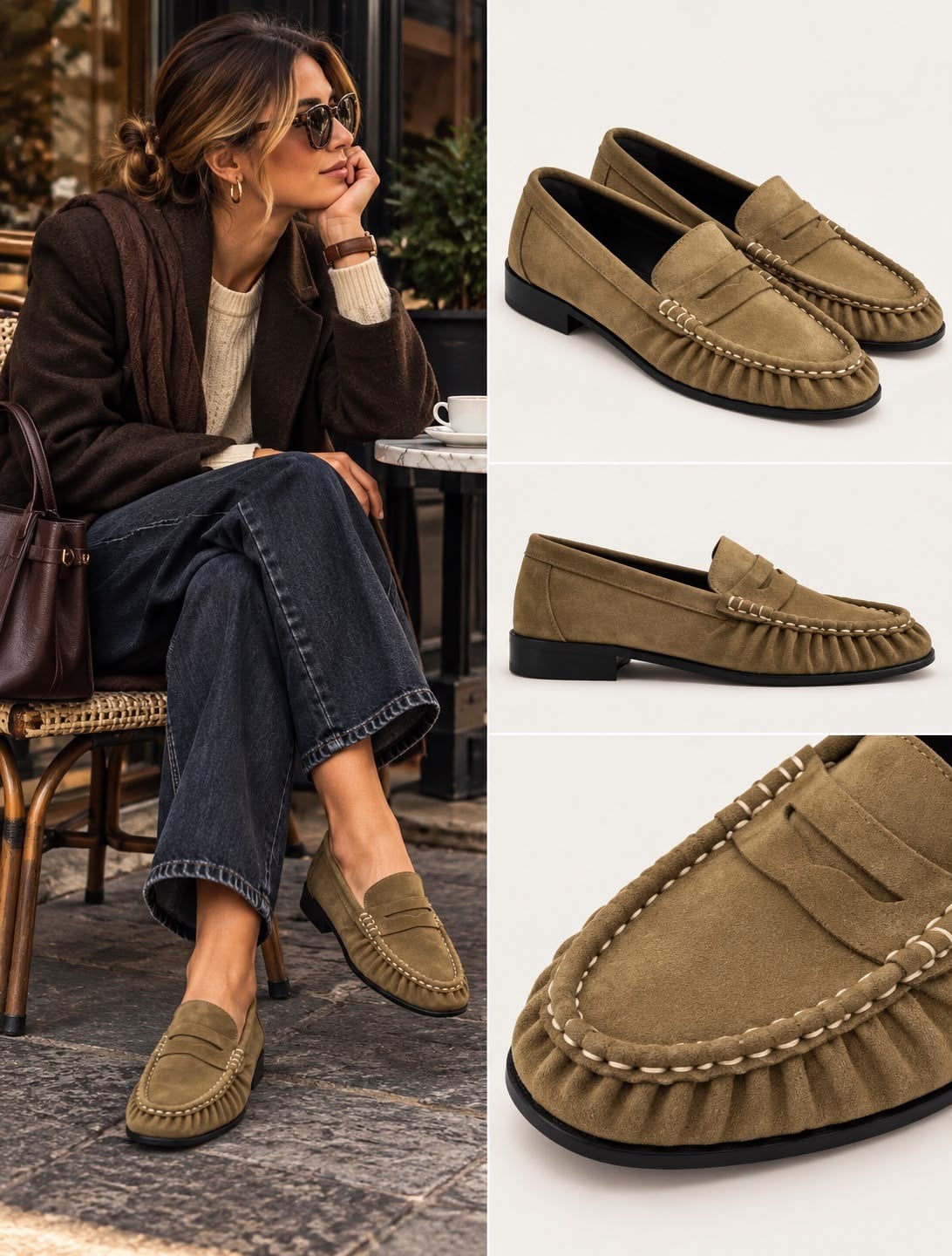 ZUUMBABET & LOAFERLova % 100 Hakiki Deri/Süet El Dikişli Kadın Loafer - Camel Süet
