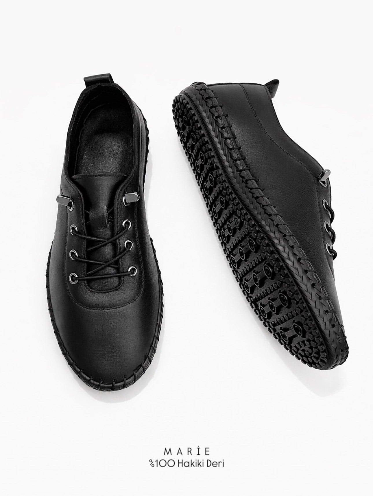 ZUUMSNEAKERMarie % 100 Hakiki Deri Günlük Kadın Ayakkabı - Siyah Deri