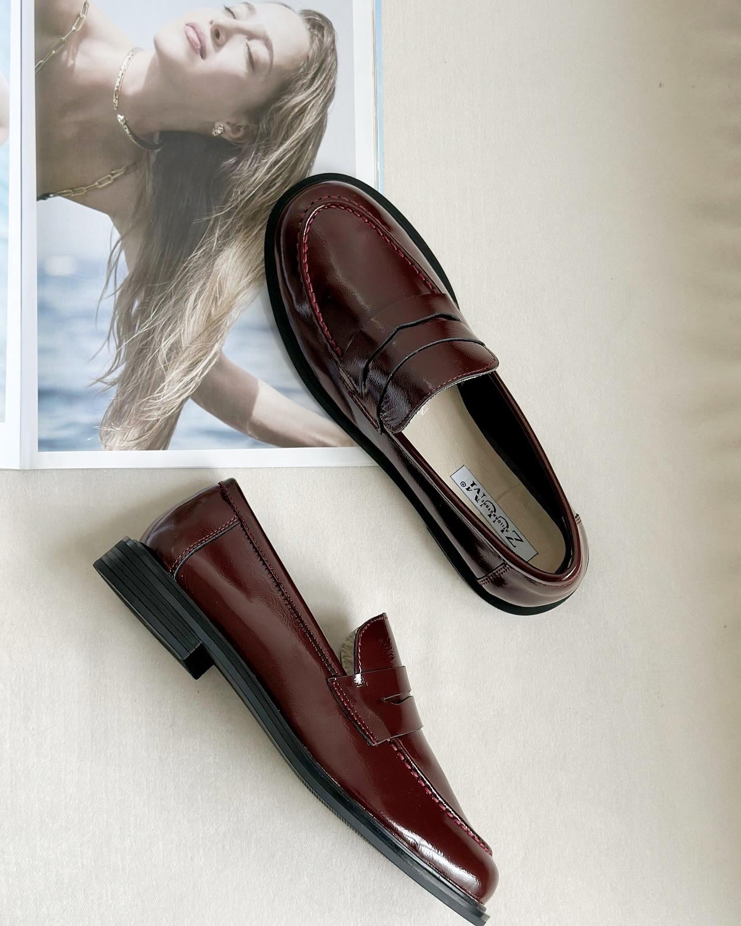 ZUUMMAKOSEN & OXFORDMaris % 100 Hakiki Deri Günlük Kadın Loafer - Bordo Rugan