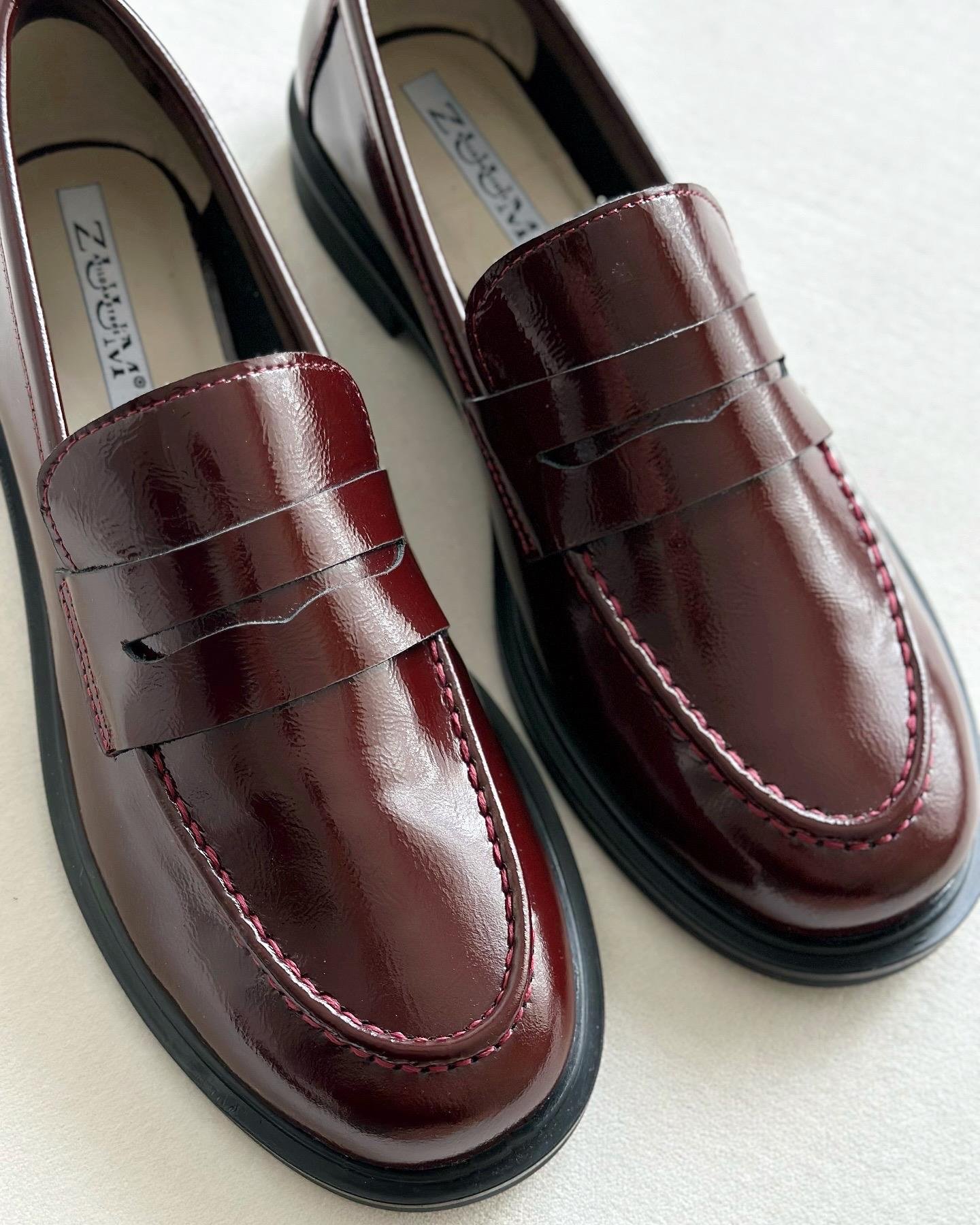 ZUUMMAKOSEN & OXFORDMaris % 100 Hakiki Deri Günlük Kadın Loafer - Bordo Rugan