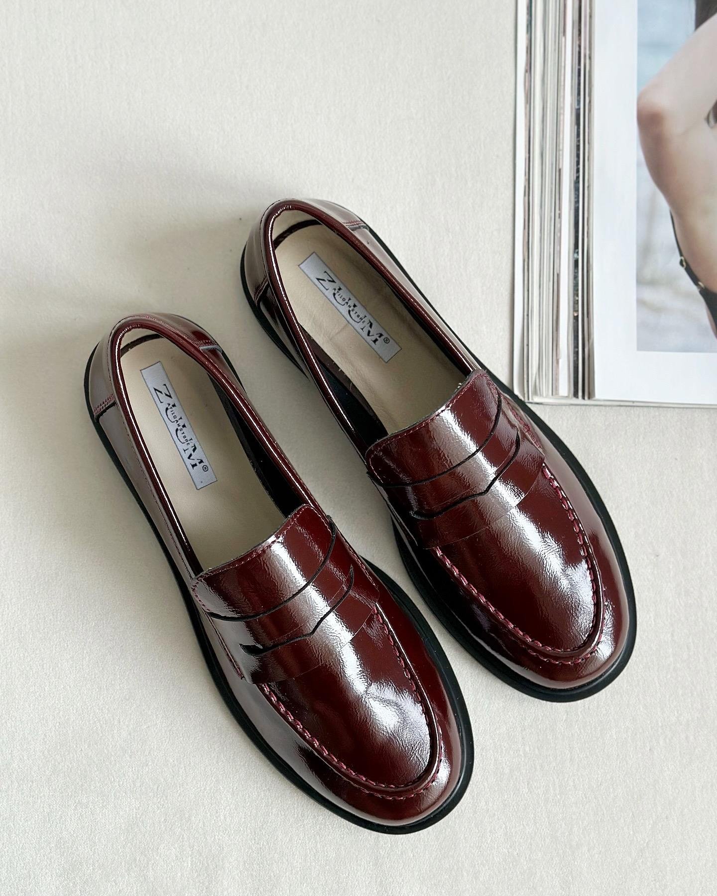ZUUMMAKOSEN & OXFORDMaris % 100 Hakiki Deri Günlük Kadın Loafer - Bordo Rugan